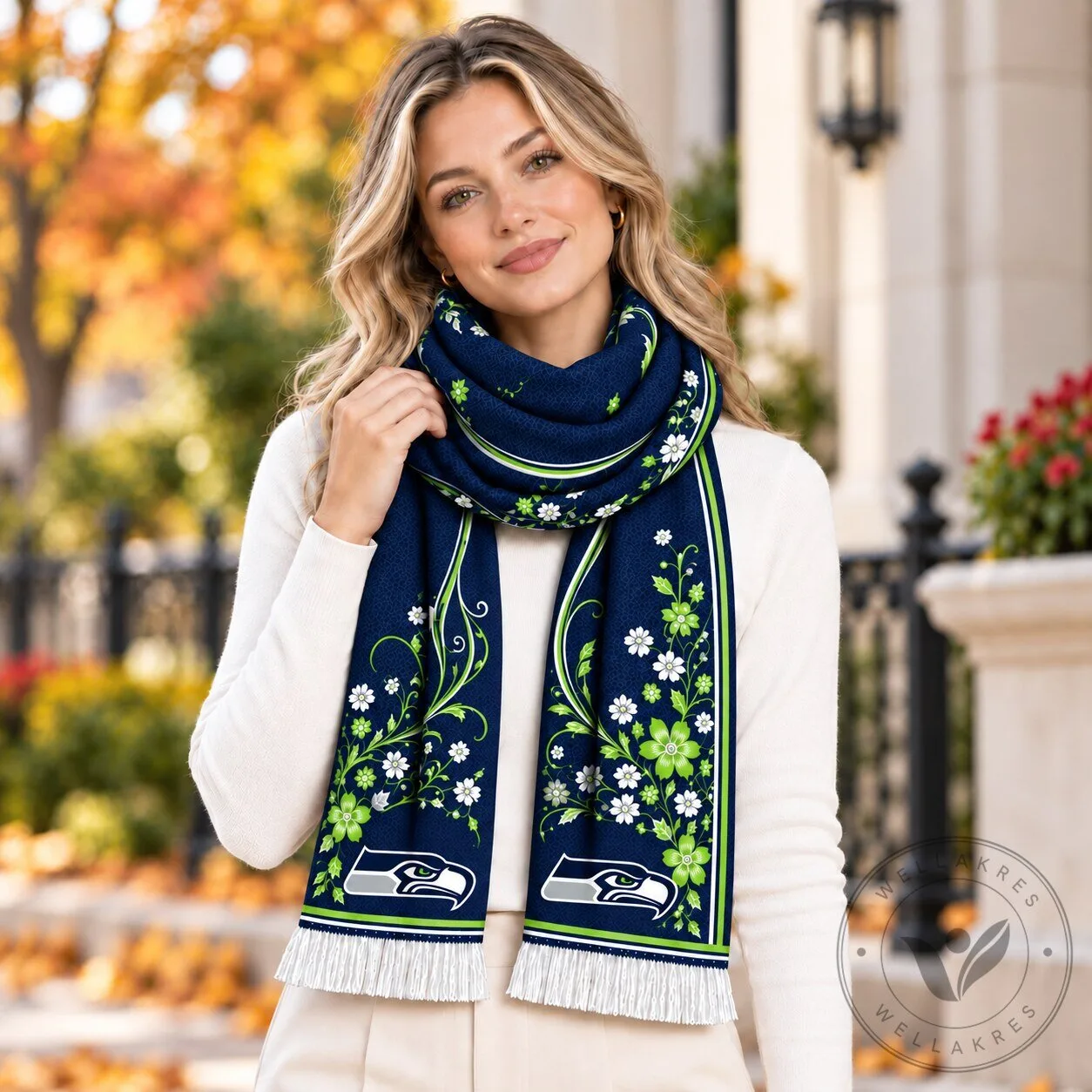 Seattle Seahawks Floral Pattern Winter Scarf for Women