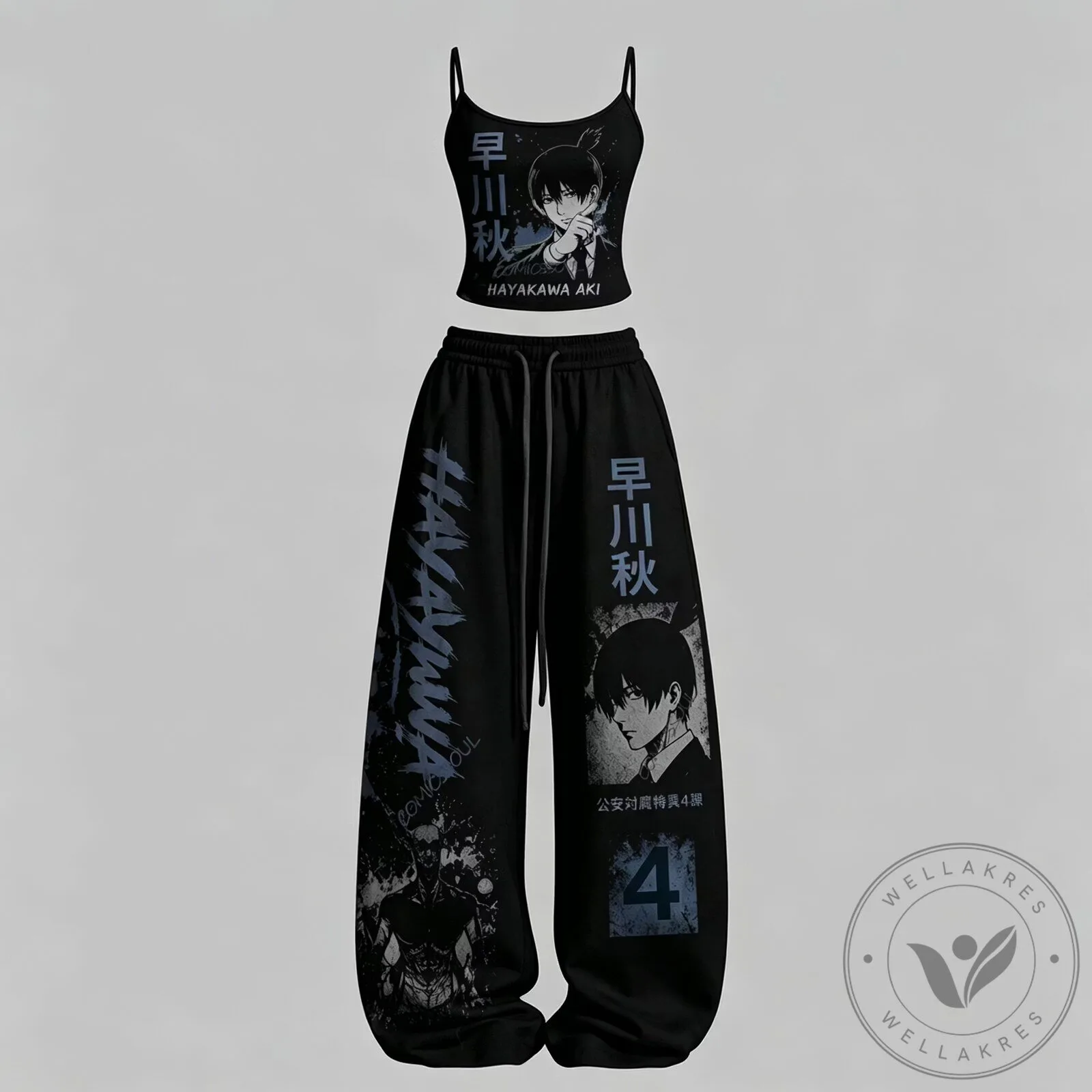 Chainsaw Man Hayakawa Aki Anime Graphic Black Two-Piece Pajamas Set