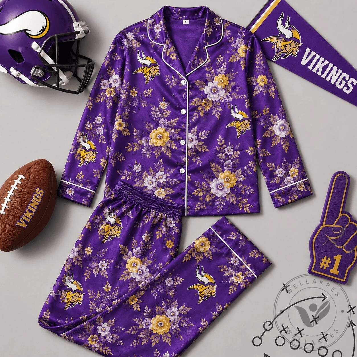 Minnesota Vikings Floral Team Pride Pajamas Set with Long Sleeve Top and Pants