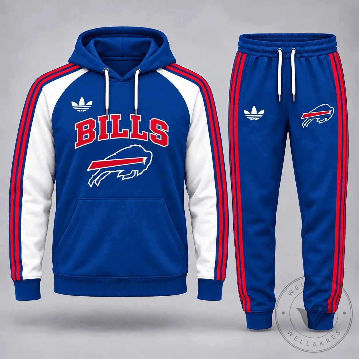 Blue and Red Striped Hoodie with Jogger Set for Buffalo Bills Football Team Fans