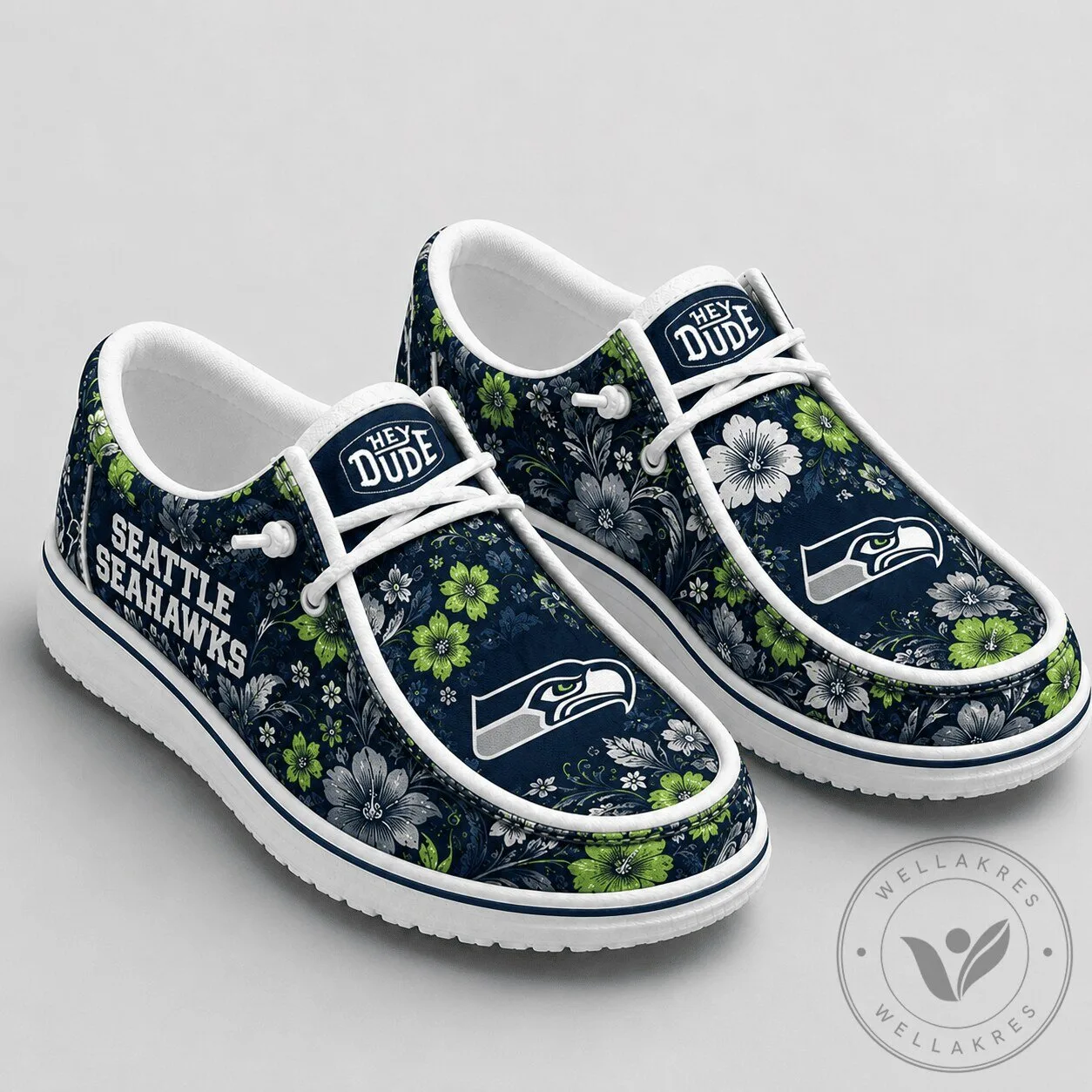 Floral Pattern Loafer Shoes in Seattle Seahawks NFL Team Colors