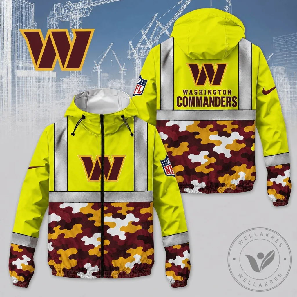 Washington Commanders National Football League Team Logo Reflective Camouflage Windbreaker Jacket Washington Commanders National Football League Team Logo Reflective Camouflage Windbreaker Jacket