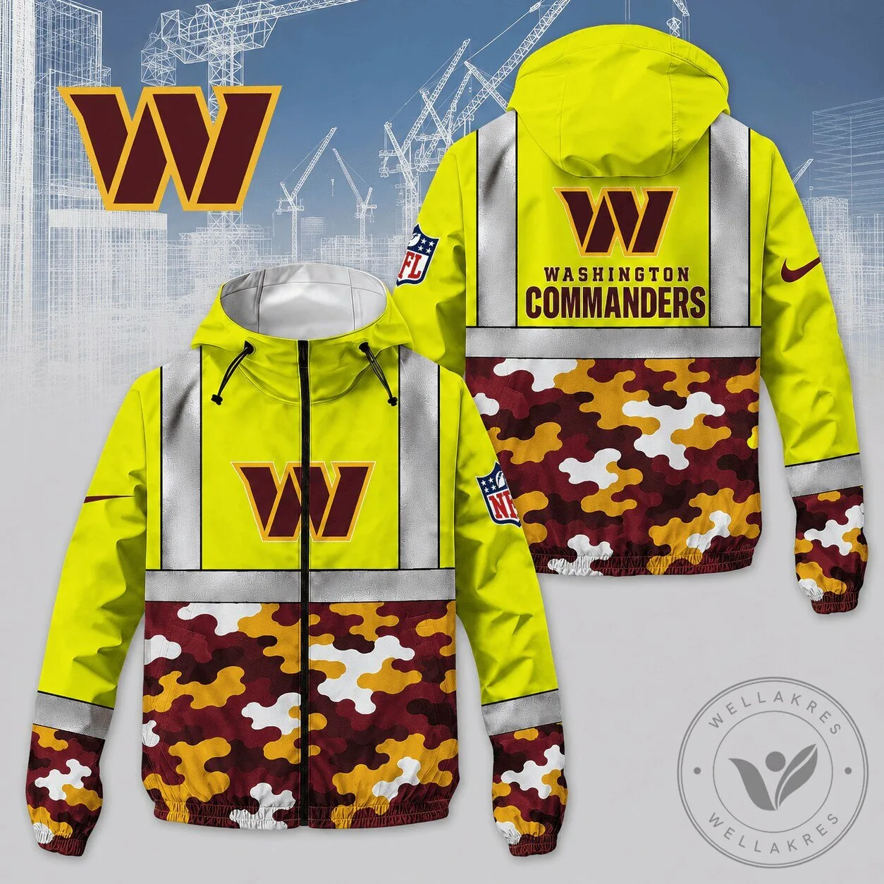 Washington Commanders National Football League Team Logo Reflective Camouflage Windbreaker Jacket 1 Washington Commanders National Football League Team Logo Reflective Camouflage Windbreaker Jacket