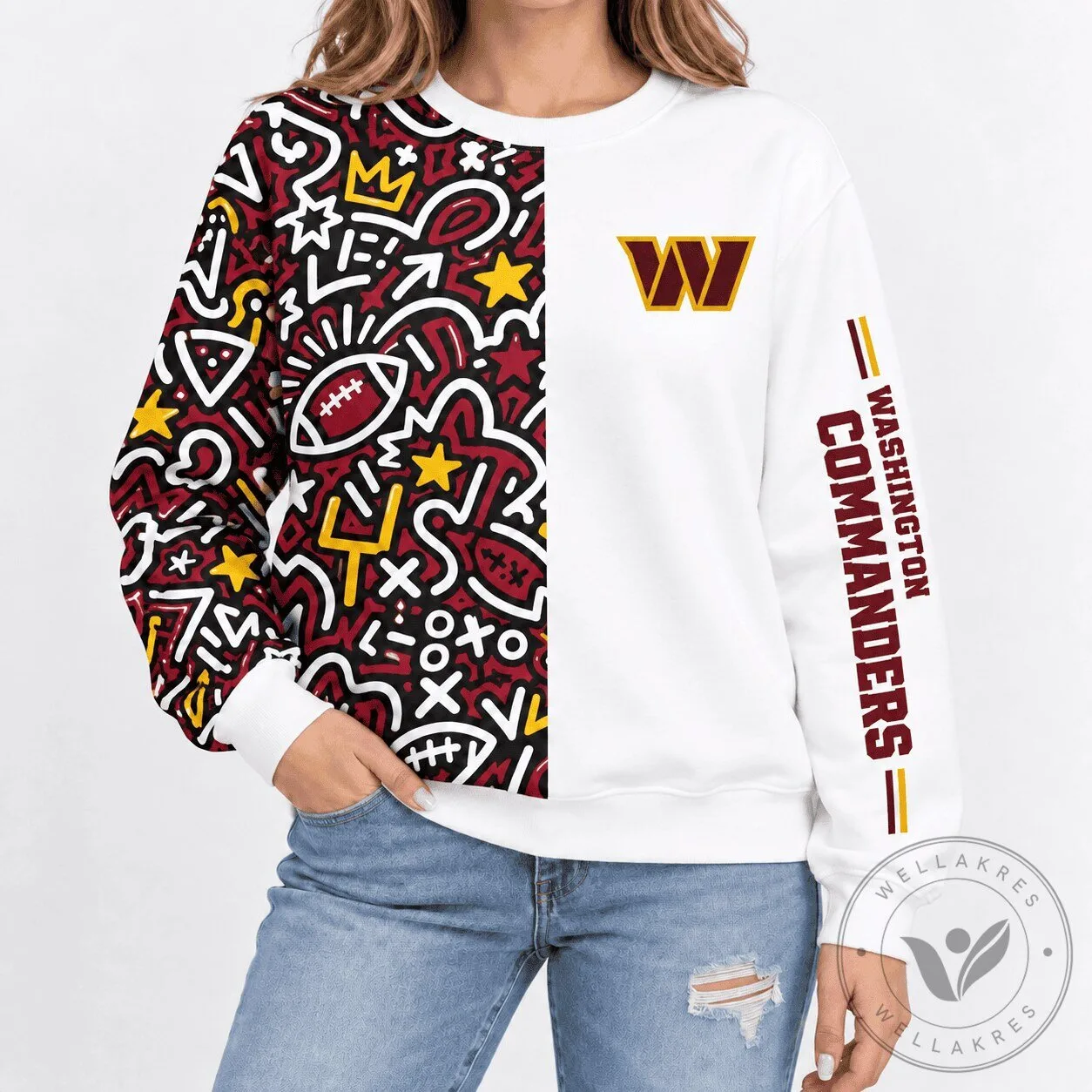 Washington Commanders Football Doodle Art Crewneck Sweatshirt
