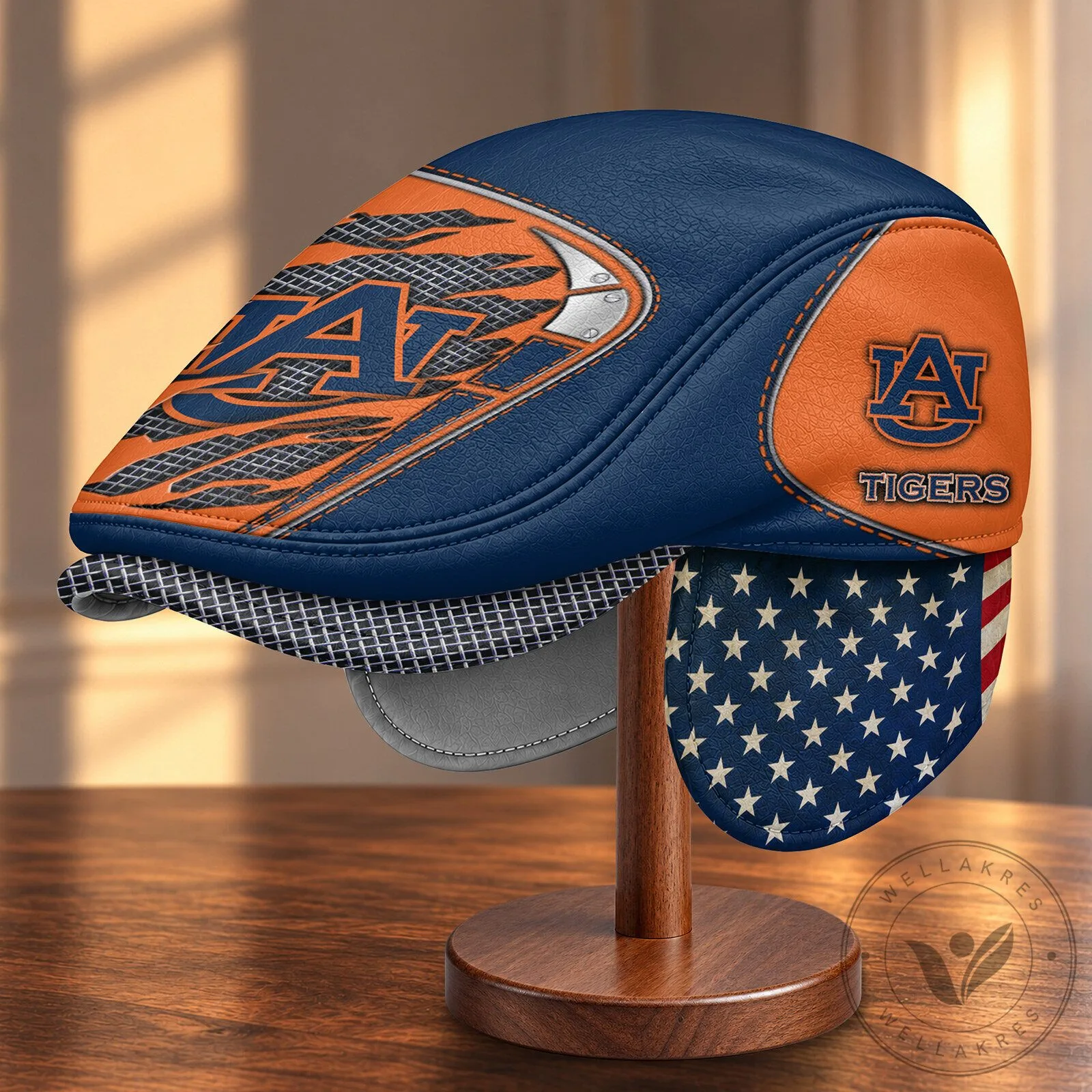NCAA Flat Cap with Foldable Ear Flaps for Auburn Tigers
