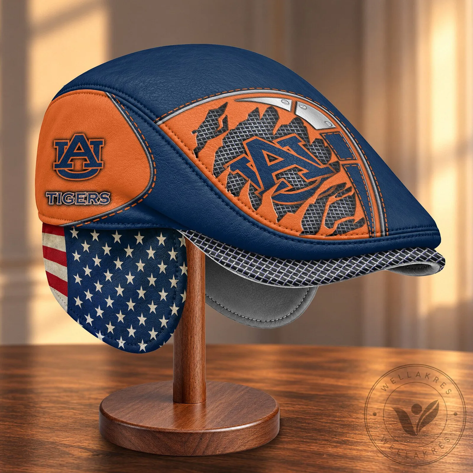 NCAA Flat Cap with Foldable Ear Flaps for Auburn Tigers 10 NCAA Flat Cap with Foldable Ear Flaps for Auburn Tigers