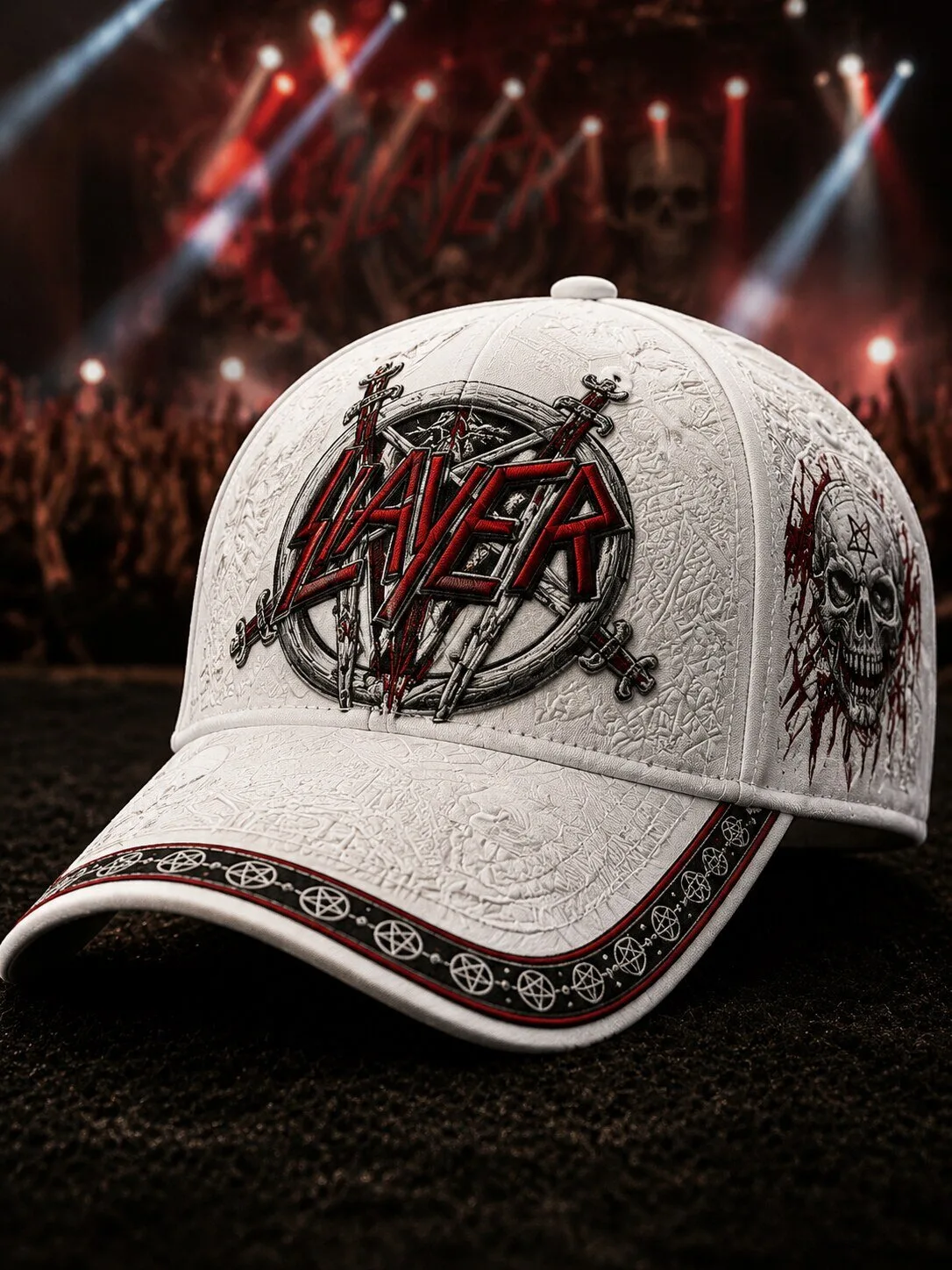 Slayer Band Logo Skull Pentagram White Baseball Cap Hat 5 Slayer Band Logo Skull Pentagram White Baseball Cap Hat