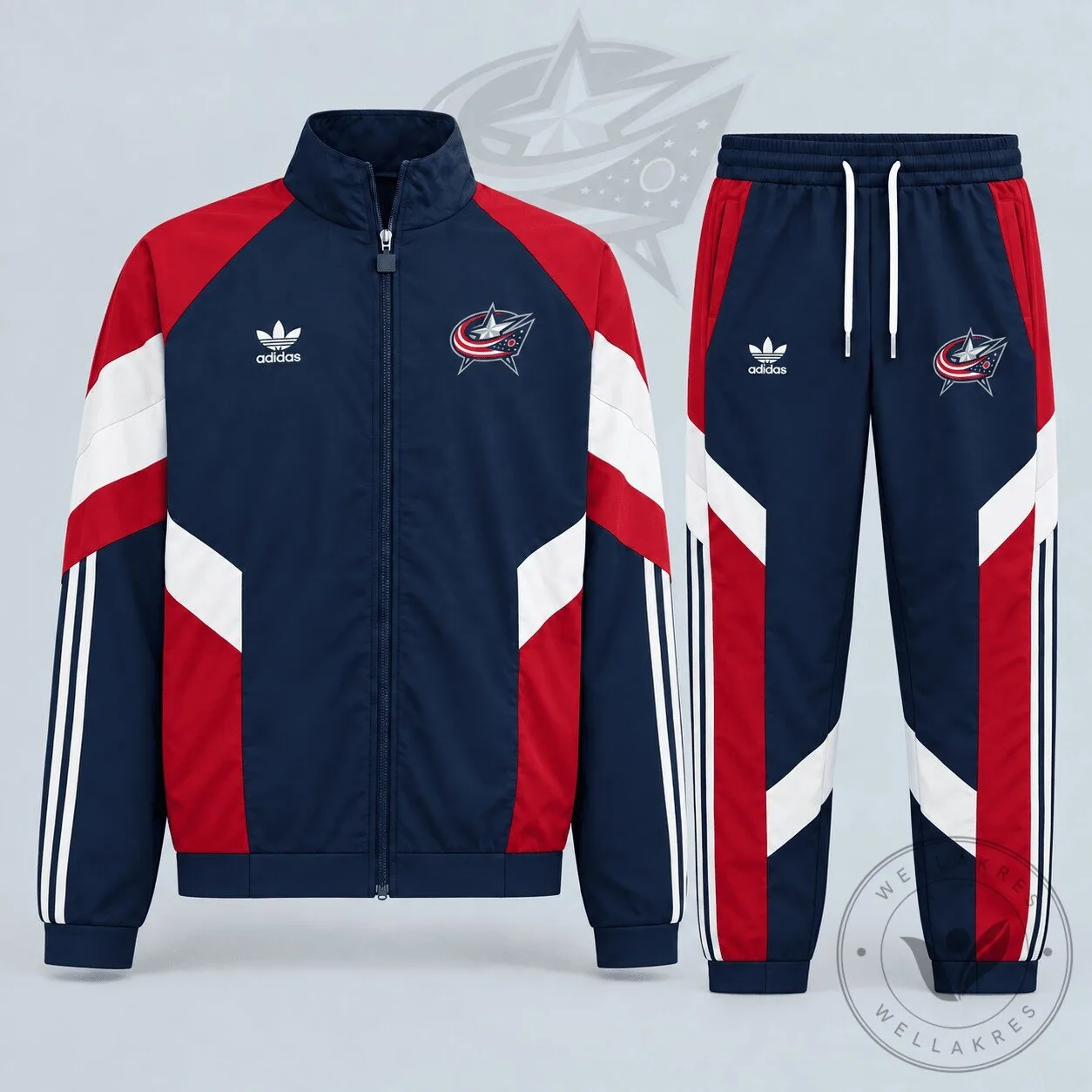 Columbus Blue Jackets Adidas Inspired Retro Panel Stripe Track Jacket