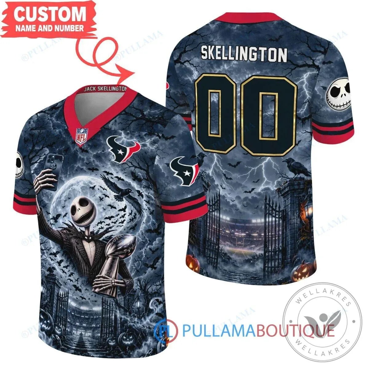 Houston Texans Jack Skellington Nightmare Before Christmas Football Jersey