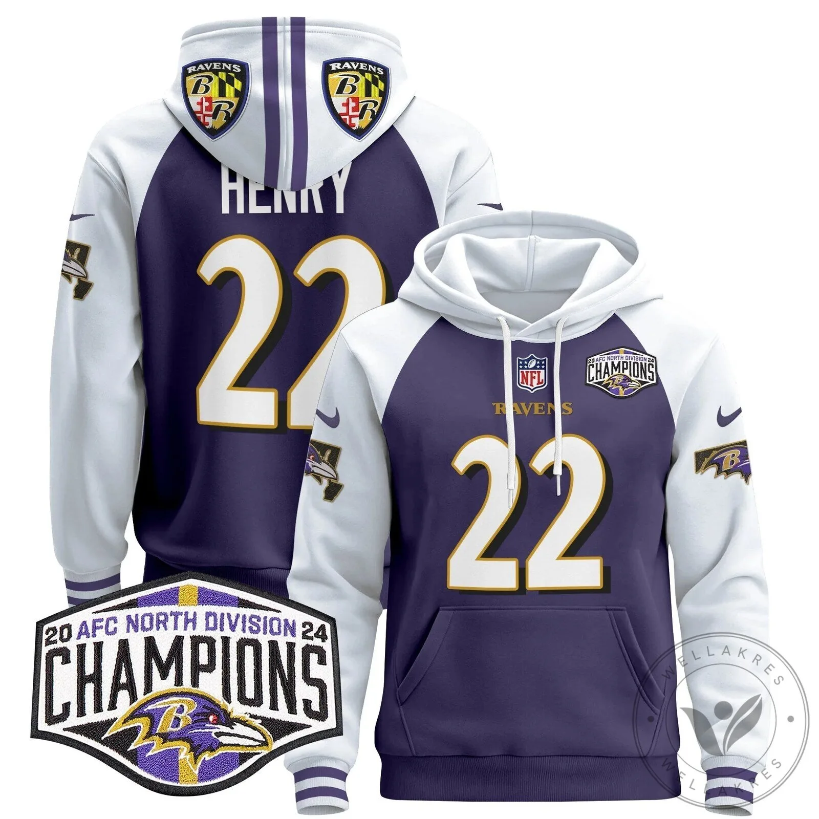 Baltimore Ravens 2024 AFC North Division Champions Henry 22 Hoodie 56 Baltimore Ravens 2024 AFC North Division Champions Henry 22 Hoodie