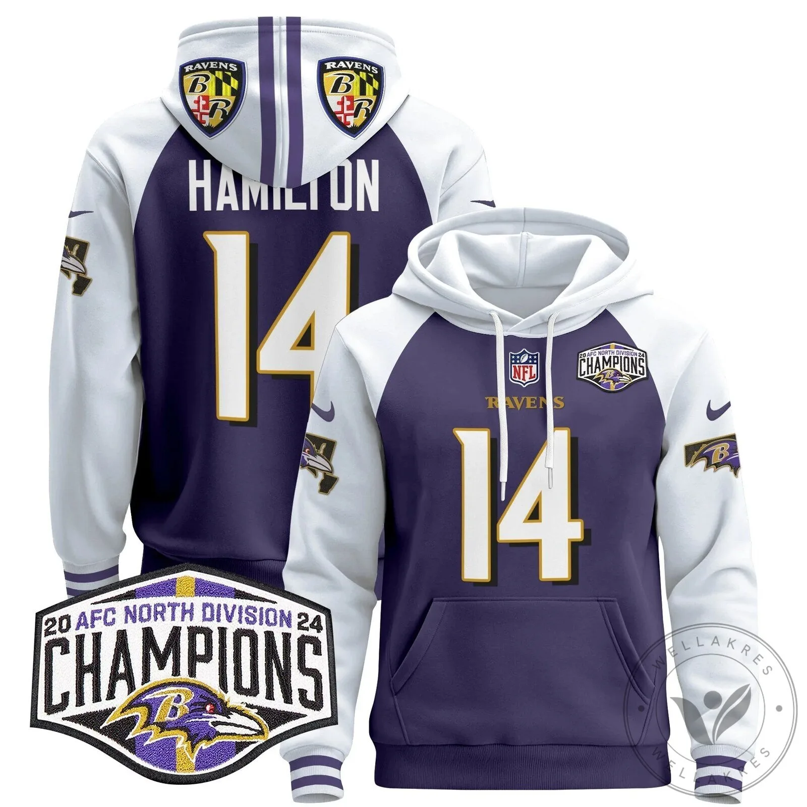 Baltimore Ravens 2024 AFC North Division Champions Henry 22 Hoodie 59 Baltimore Ravens 2024 AFC North Division Champions Henry 22 Hoodie