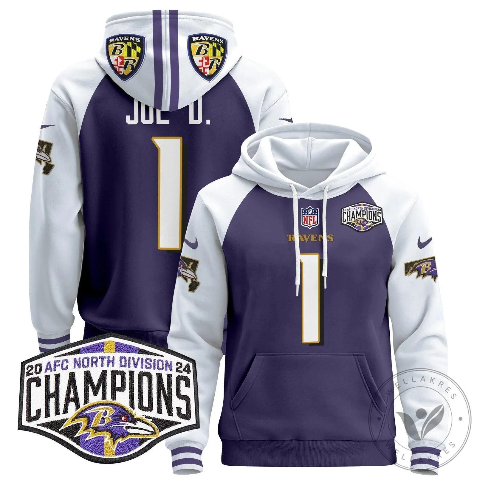 Baltimore Ravens 2024 AFC North Division Champions Henry 22 Hoodie 64 Baltimore Ravens 2024 AFC North Division Champions Henry 22 Hoodie