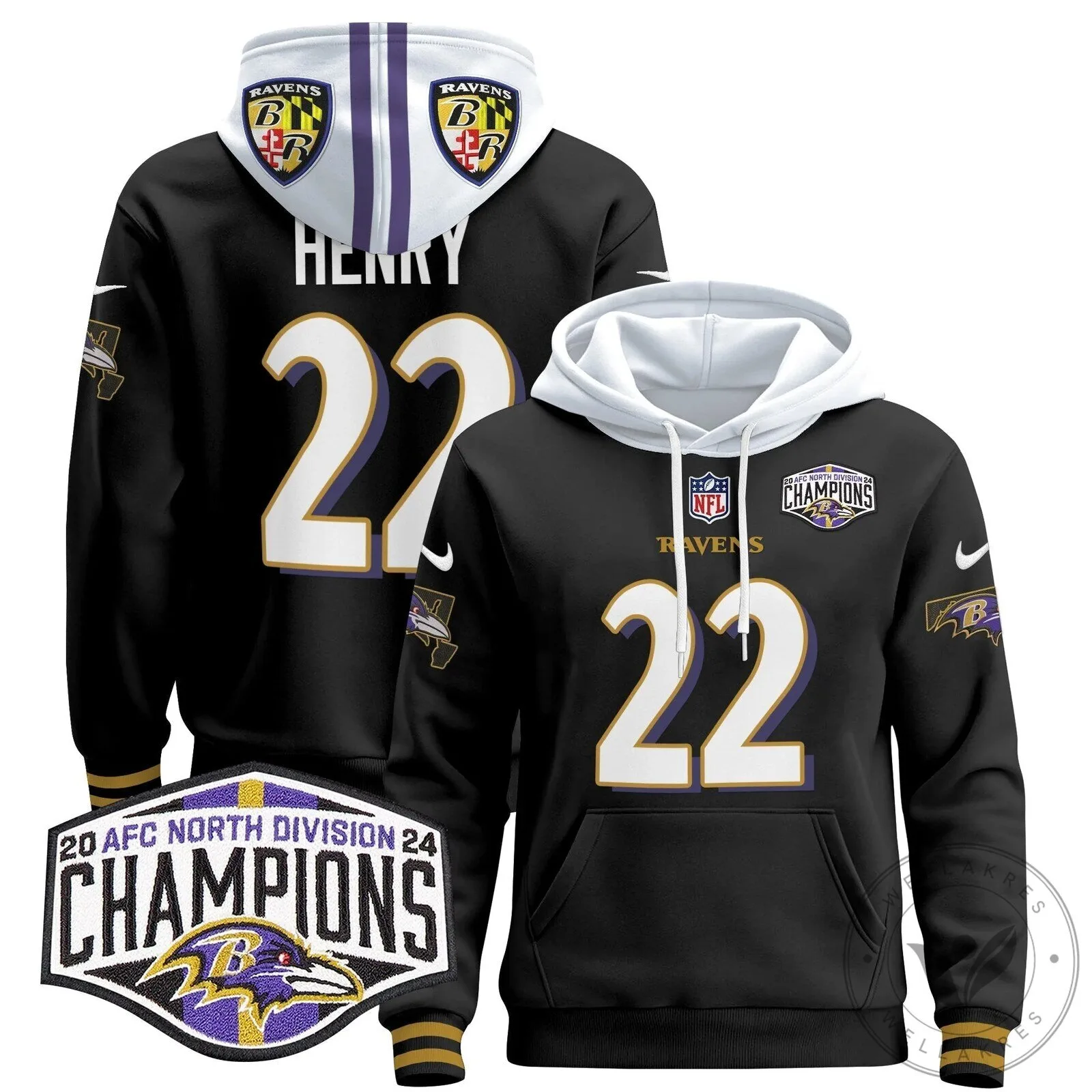 Baltimore Ravens 2024 AFC North Division Champions Henry 22 Hoodie 67 Baltimore Ravens 2024 AFC North Division Champions Henry 22 Hoodie