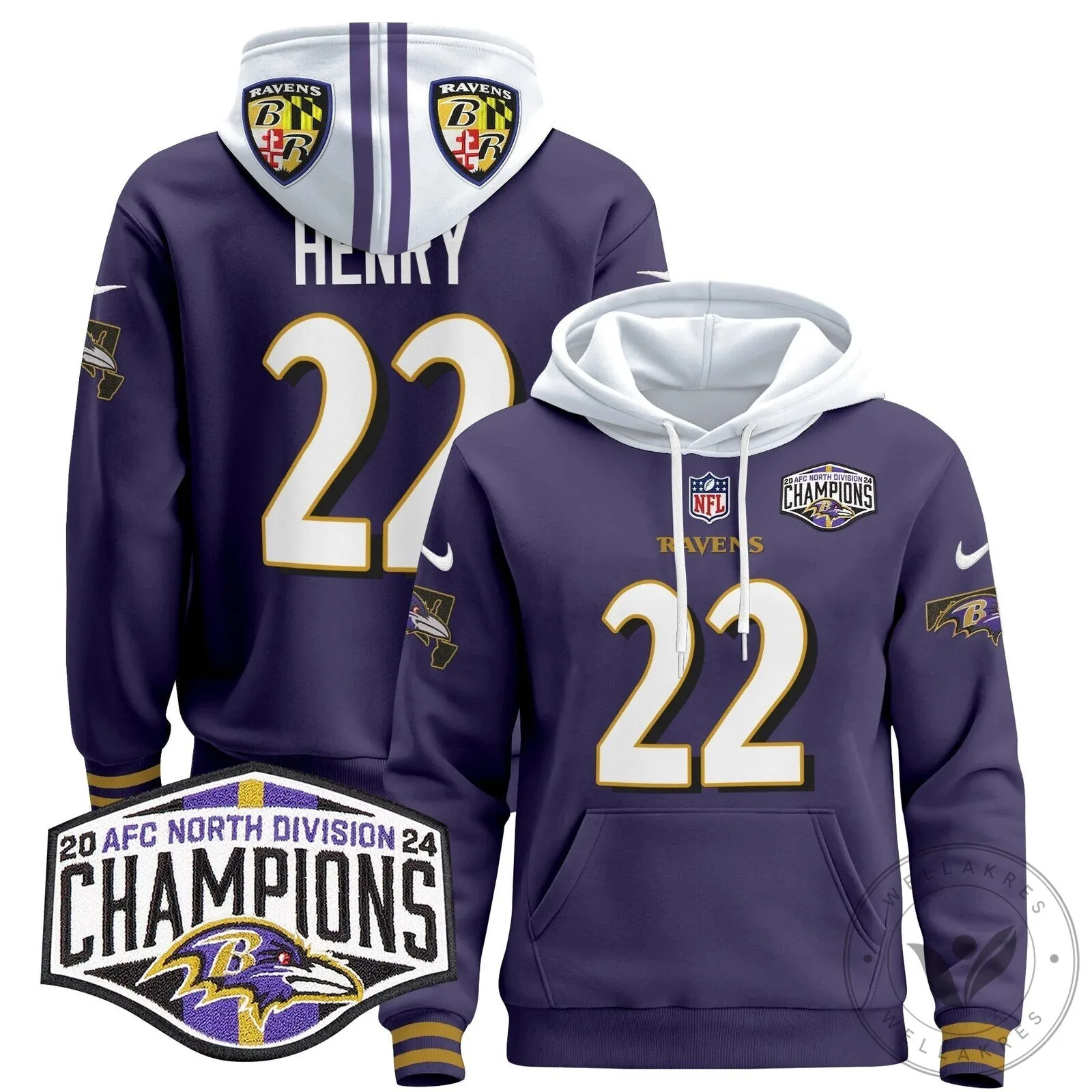 Baltimore Ravens 2024 AFC North Division Champions Henry 22 Hoodie 78 Baltimore Ravens 2024 AFC North Division Champions Henry 22 Hoodie