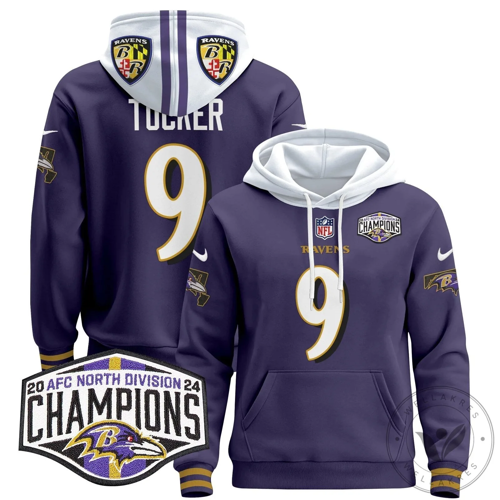 Baltimore Ravens 2024 AFC North Division Champions Henry 22 Hoodie 80 Baltimore Ravens 2024 AFC North Division Champions Henry 22 Hoodie