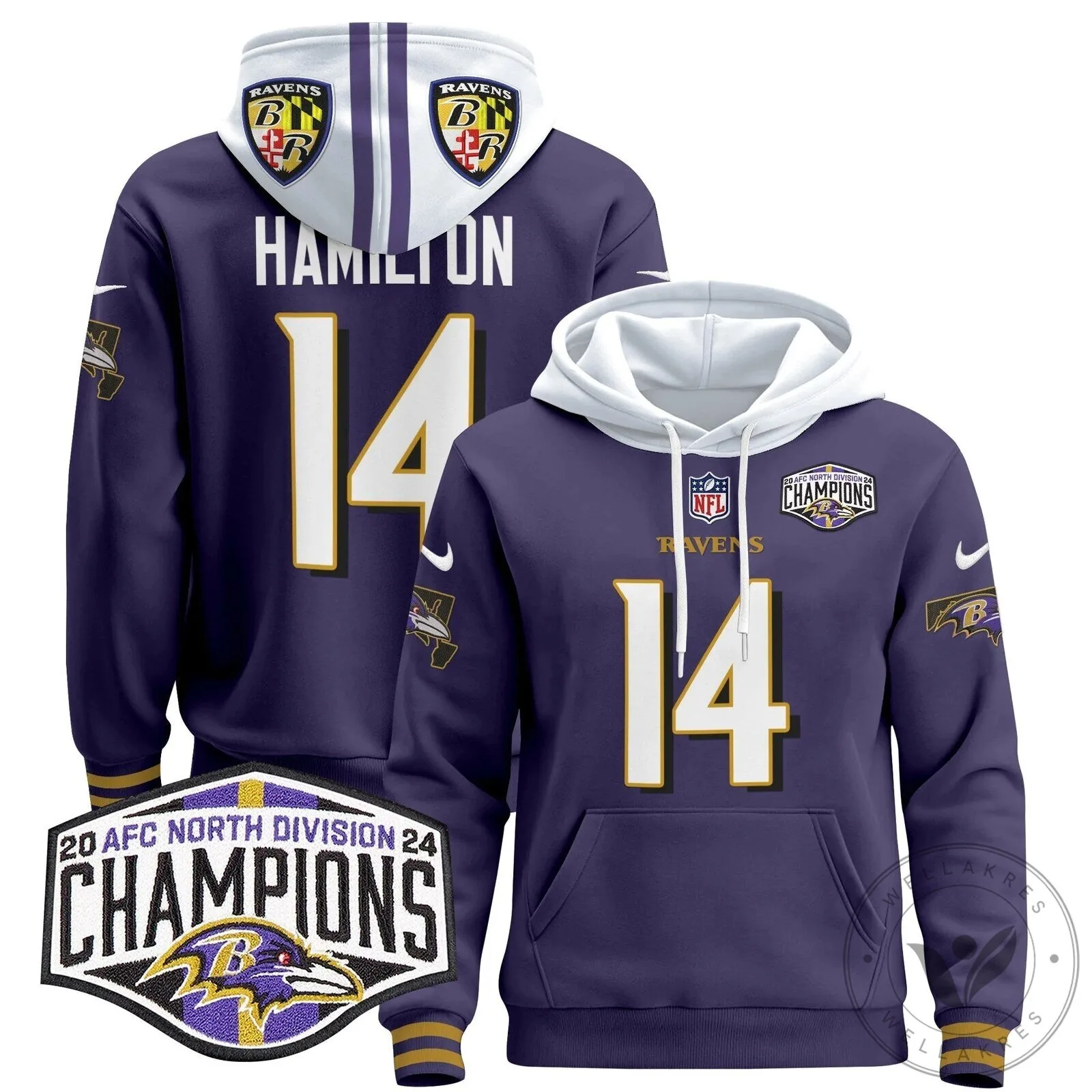 Baltimore Ravens 2024 AFC North Division Champions Henry 22 Hoodie 81 Baltimore Ravens 2024 AFC North Division Champions Henry 22 Hoodie