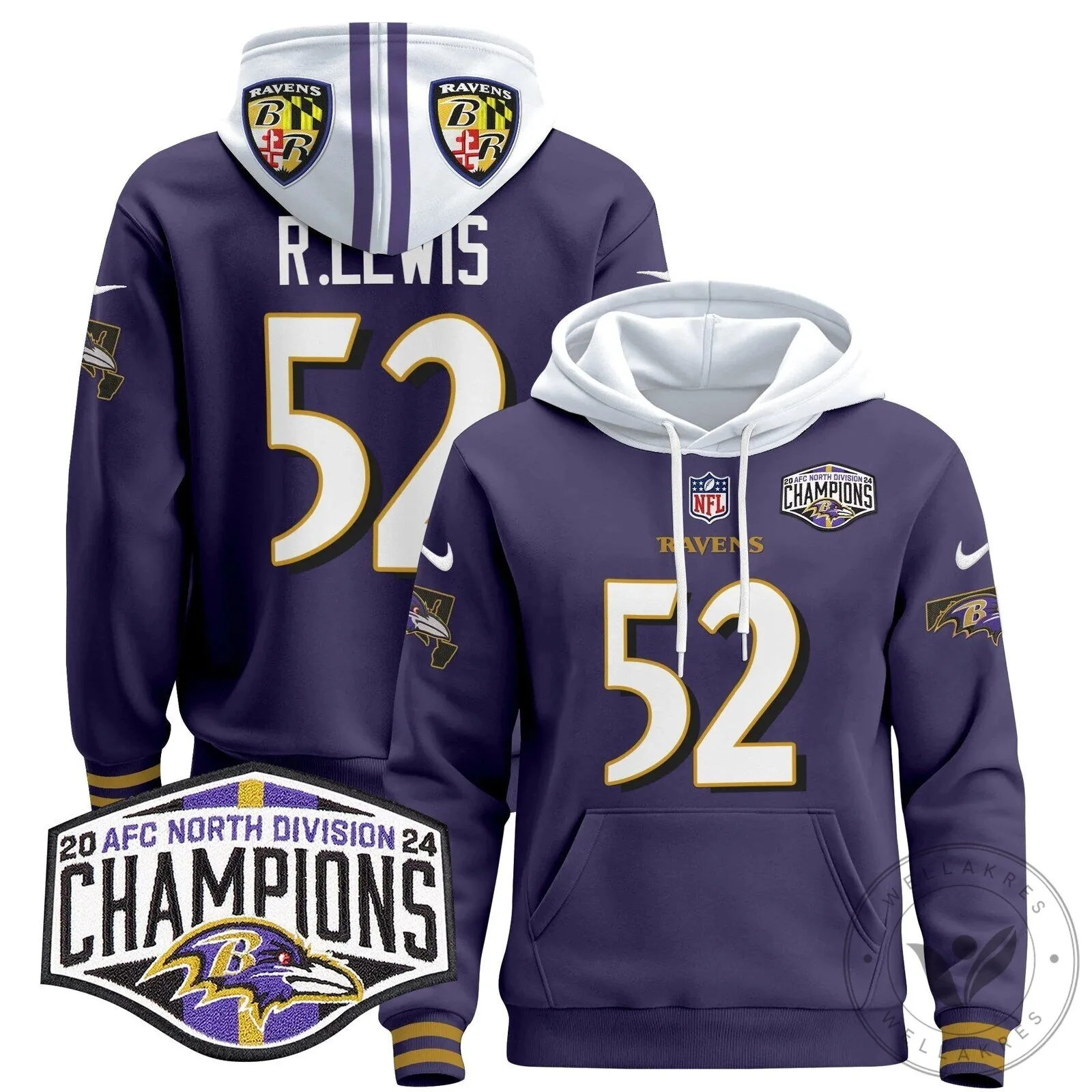 Baltimore Ravens 2024 AFC North Division Champions Henry 22 Hoodie 83 Baltimore Ravens 2024 AFC North Division Champions Henry 22 Hoodie