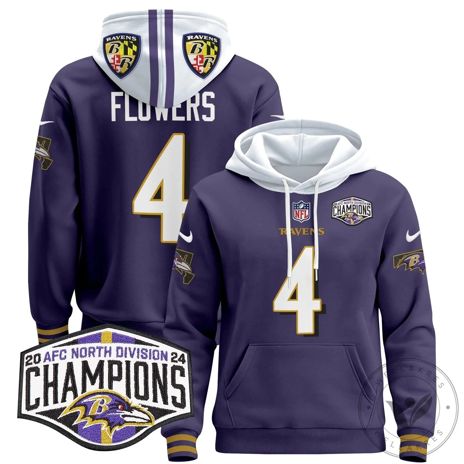 Baltimore Ravens 2024 AFC North Division Champions Henry 22 Hoodie 84 Baltimore Ravens 2024 AFC North Division Champions Henry 22 Hoodie