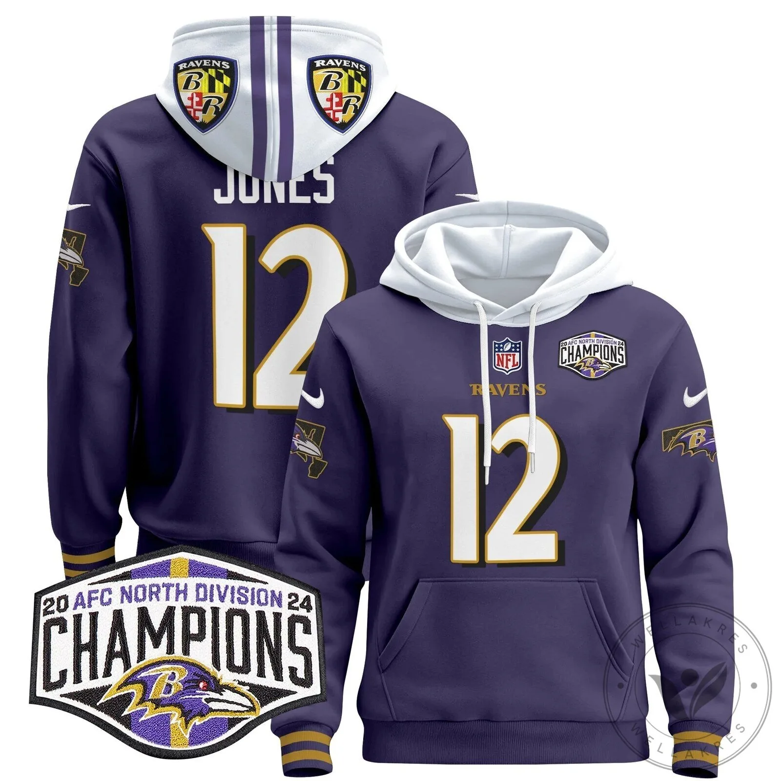 Baltimore Ravens 2024 AFC North Division Champions Henry 22 Hoodie 85 Baltimore Ravens 2024 AFC North Division Champions Henry 22 Hoodie