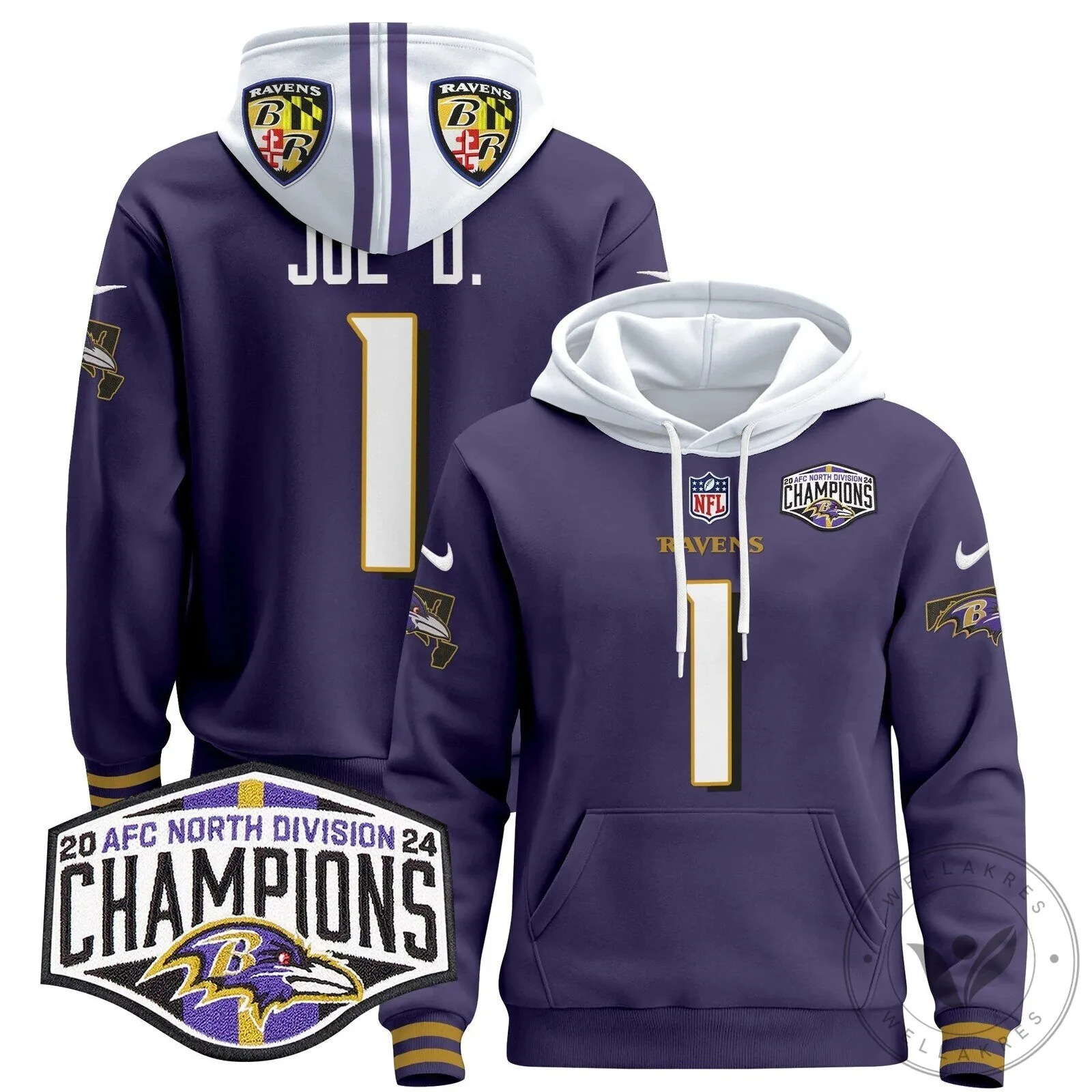 Baltimore Ravens 2024 AFC North Division Champions Henry 22 Hoodie 86 Baltimore Ravens 2024 AFC North Division Champions Henry 22 Hoodie