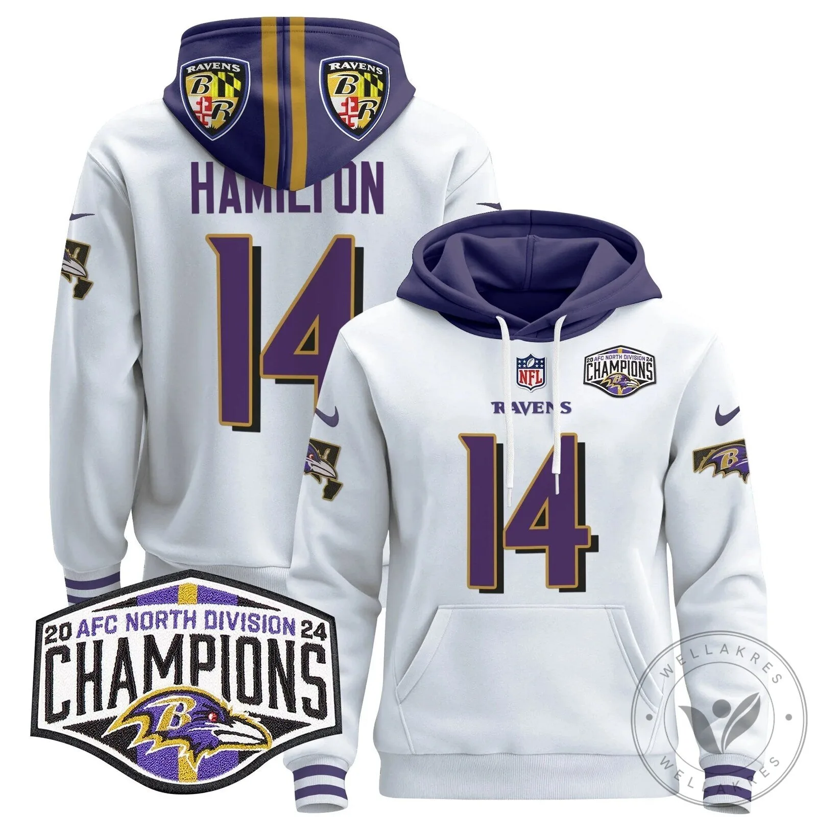 Baltimore Ravens 2024 AFC North Division Champions Henry 22 Hoodie 92 Baltimore Ravens 2024 AFC North Division Champions Henry 22 Hoodie