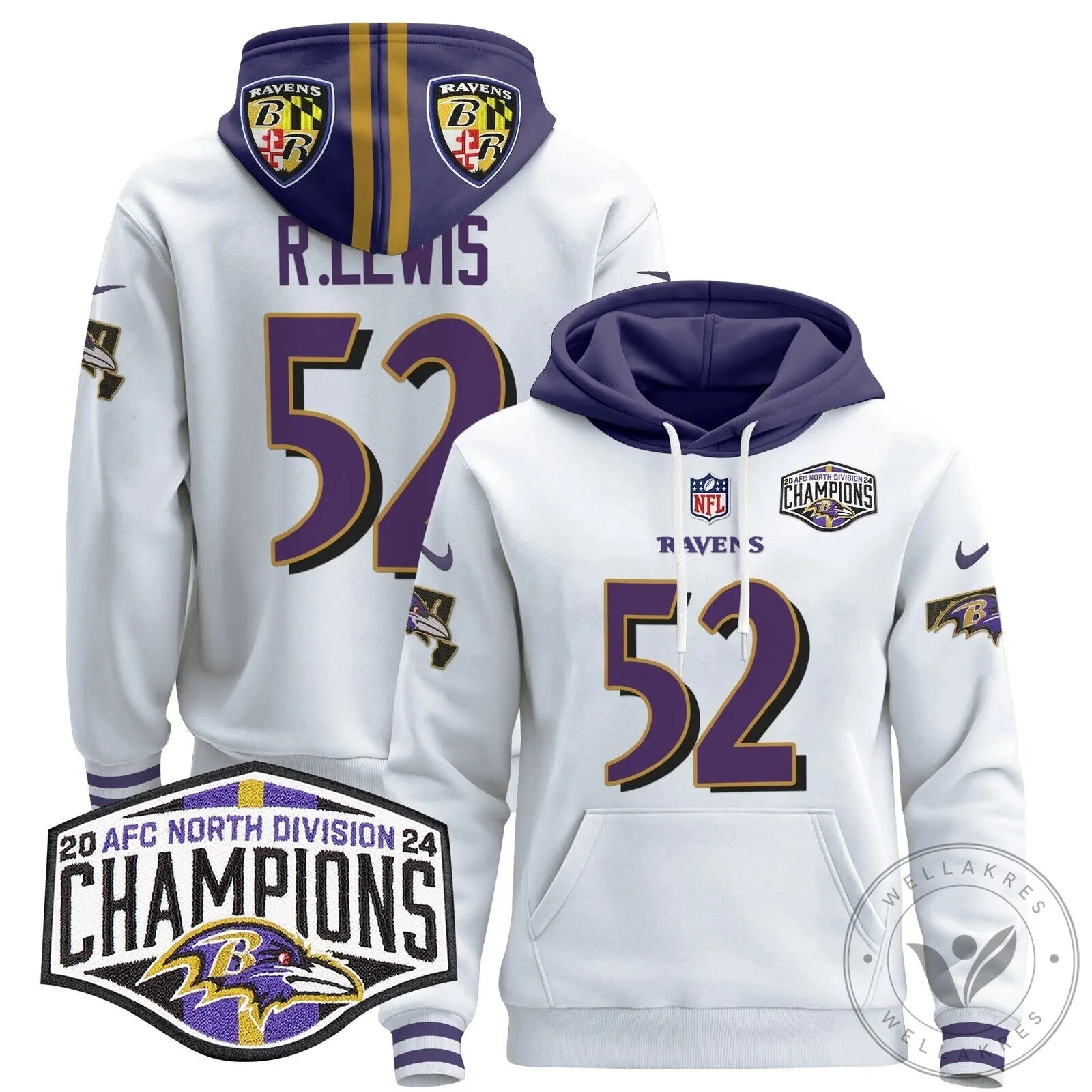 Baltimore Ravens 2024 AFC North Division Champions Henry 22 Hoodie 94 Baltimore Ravens 2024 AFC North Division Champions Henry 22 Hoodie