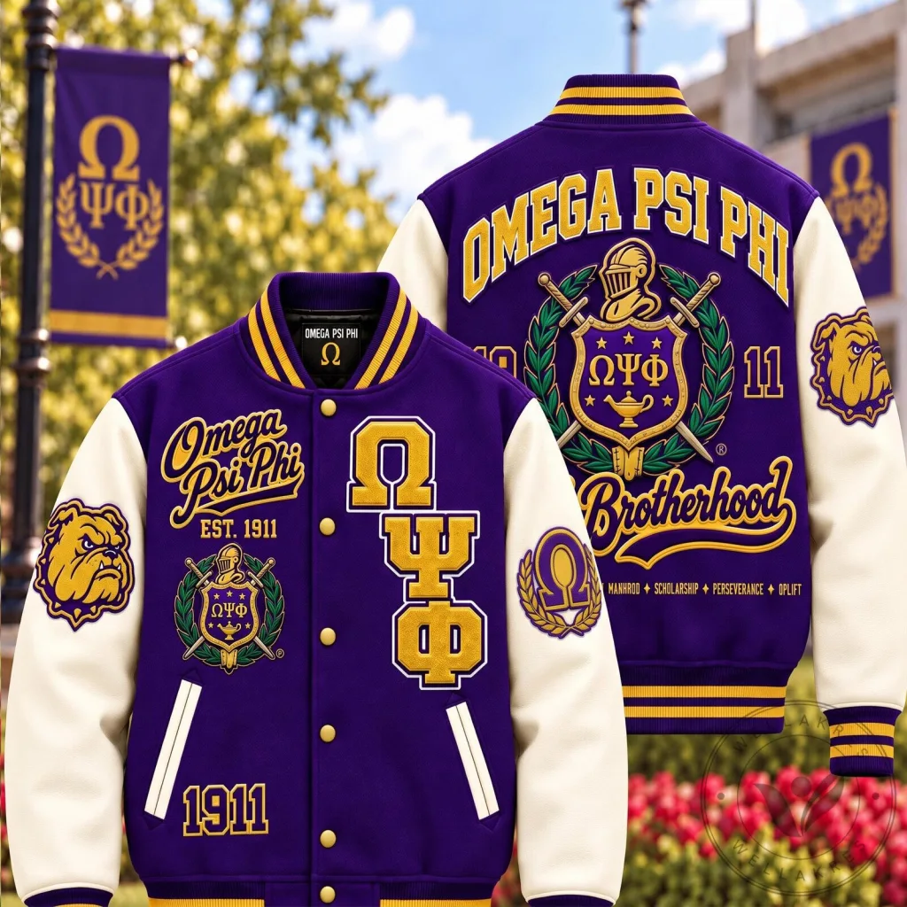 Purple and White Varsity Jacket for Omega Psi Phi Fraternity Purple and White Varsity Jacket for Omega Psi Phi Fraternity