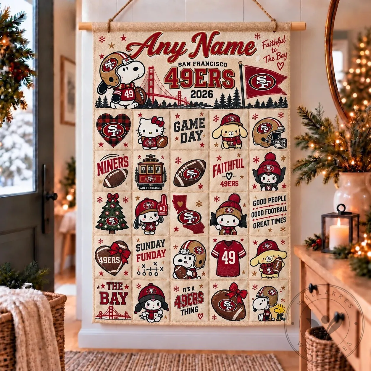 San Francisco 49ers Snoopy Hello Kitty Christmas Advent Calendar