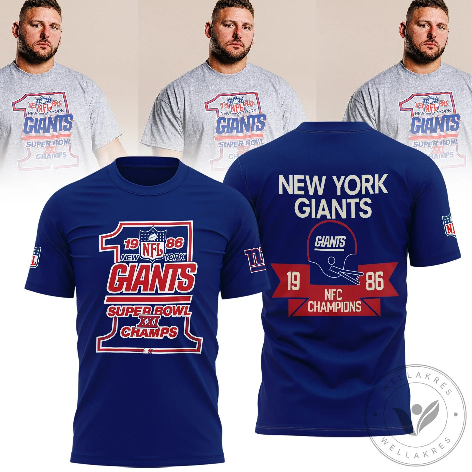 New York Giants Super Bowl XXI 1986 Champions Football T-Shirt 5 New York Giants Super Bowl XXI 1986 Champions Football T-Shirt