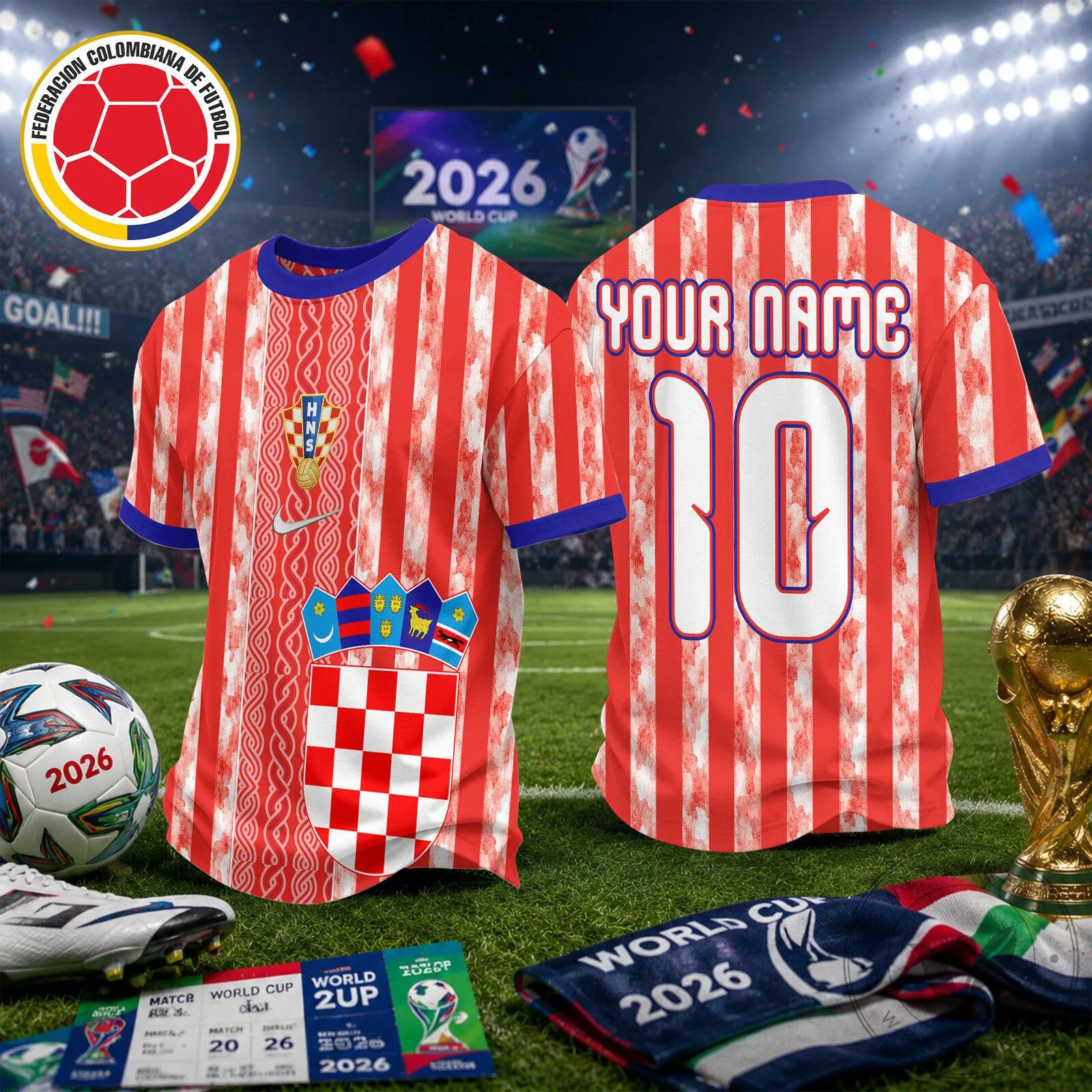 Croatia National Football Team 2026 World Cup Fan Jersey with Custom Name and Number