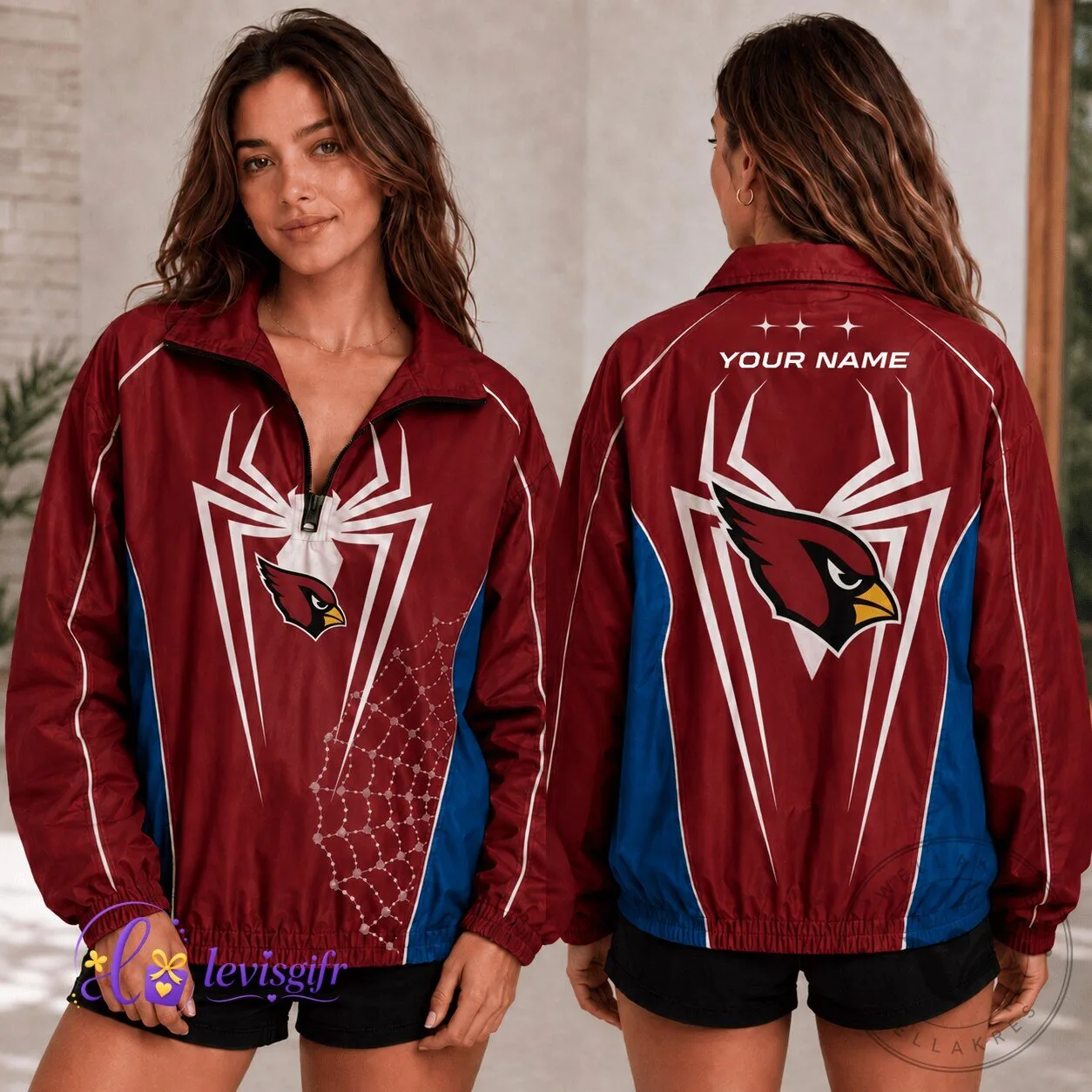 Arizona Cardinals Football Spider-Man Personalized Quarter Zip Jacket
