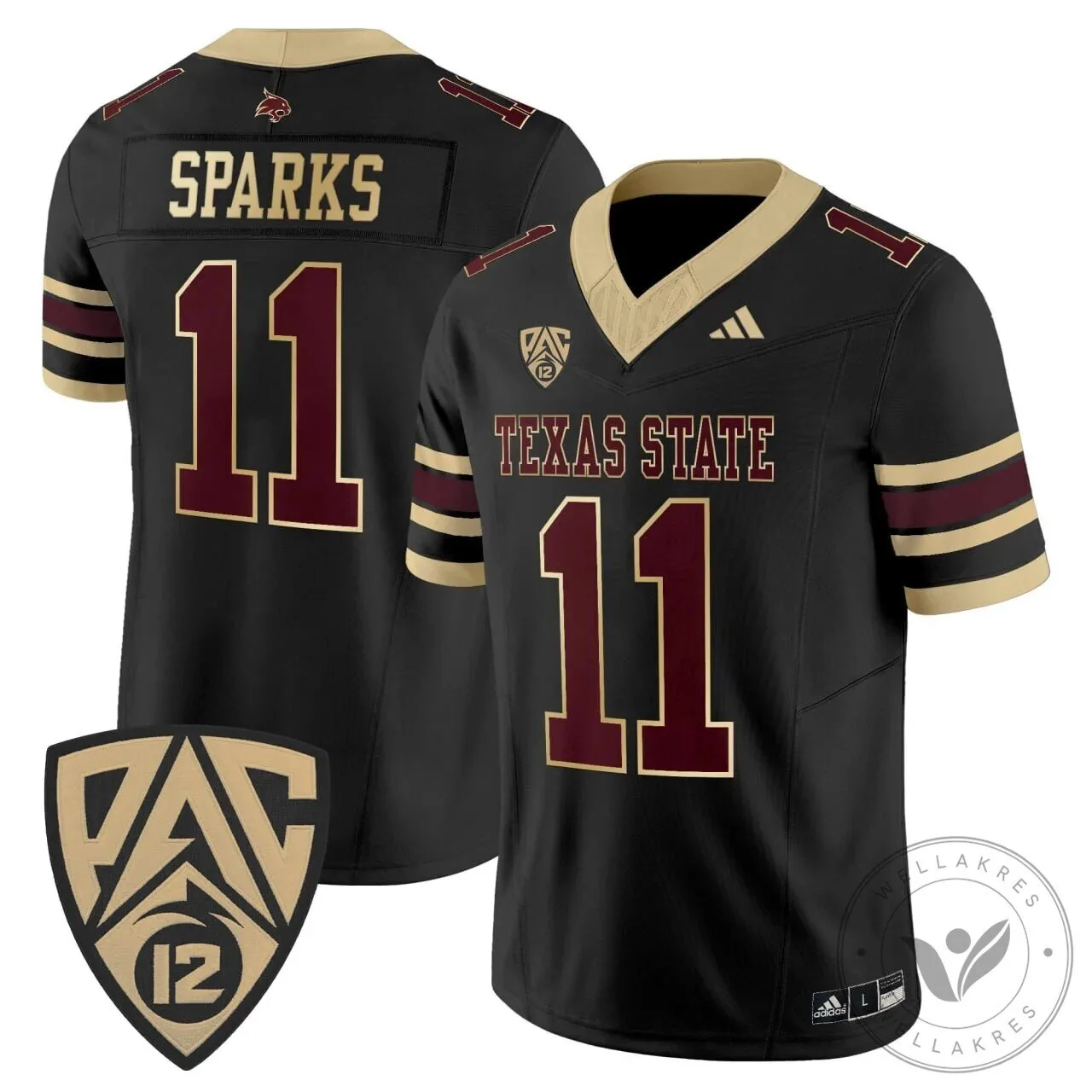 Texas State Bobcats Football Team Black Number 11 Sparks Player Jersey