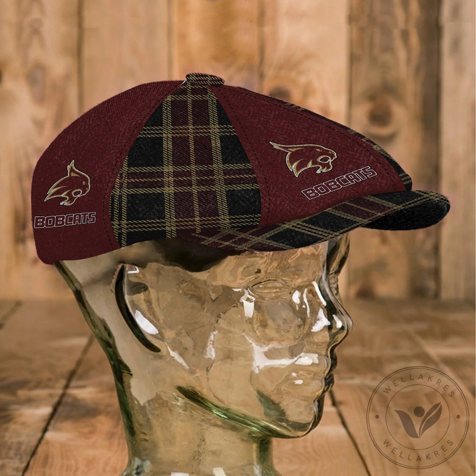 Custom Name Newsboy Cap with Texas State Bobcats Plaid Design 9 Custom Name Newsboy Cap with Texas State Bobcats Plaid Design