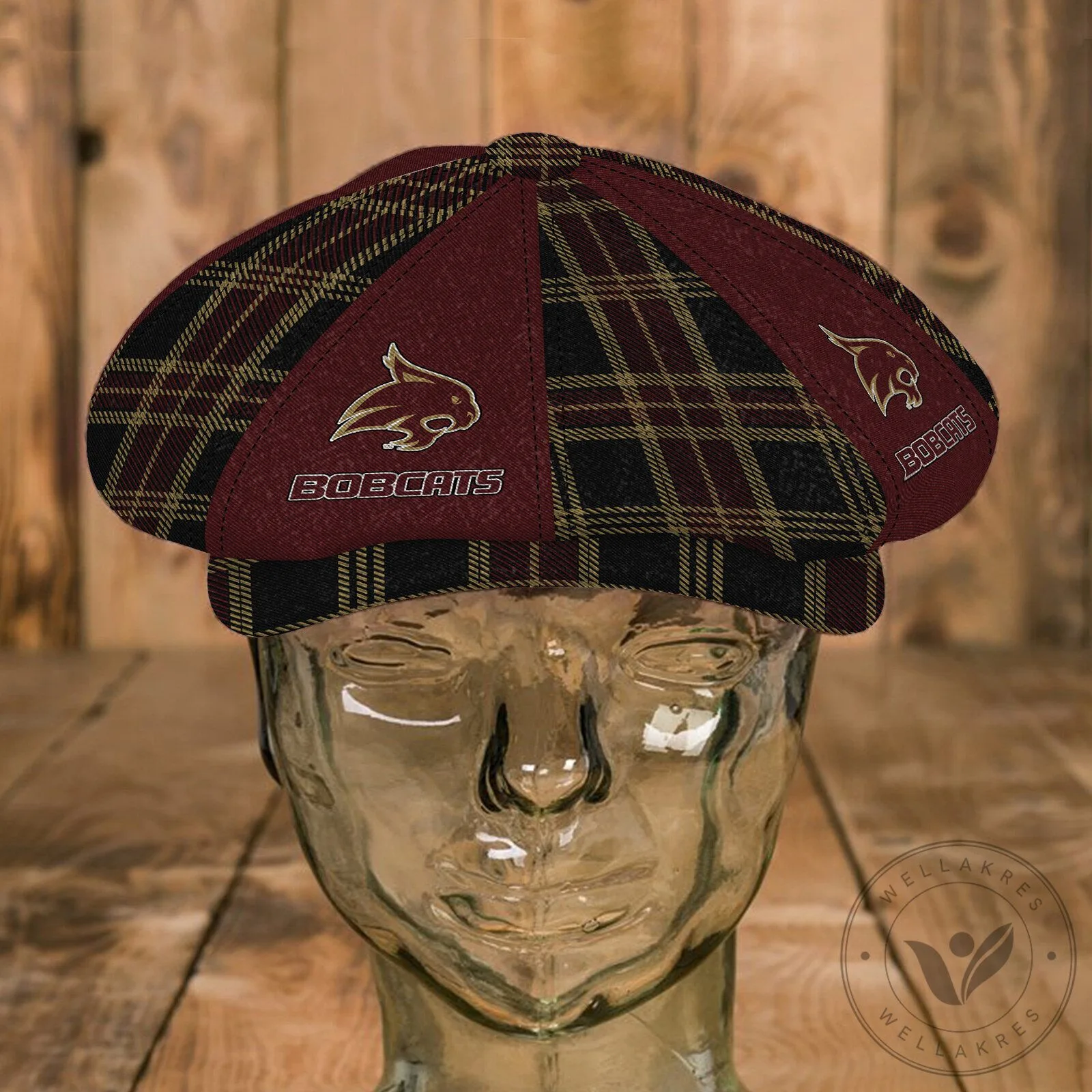 Custom Name Newsboy Cap with Texas State Bobcats Plaid Design 10 Custom Name Newsboy Cap with Texas State Bobcats Plaid Design