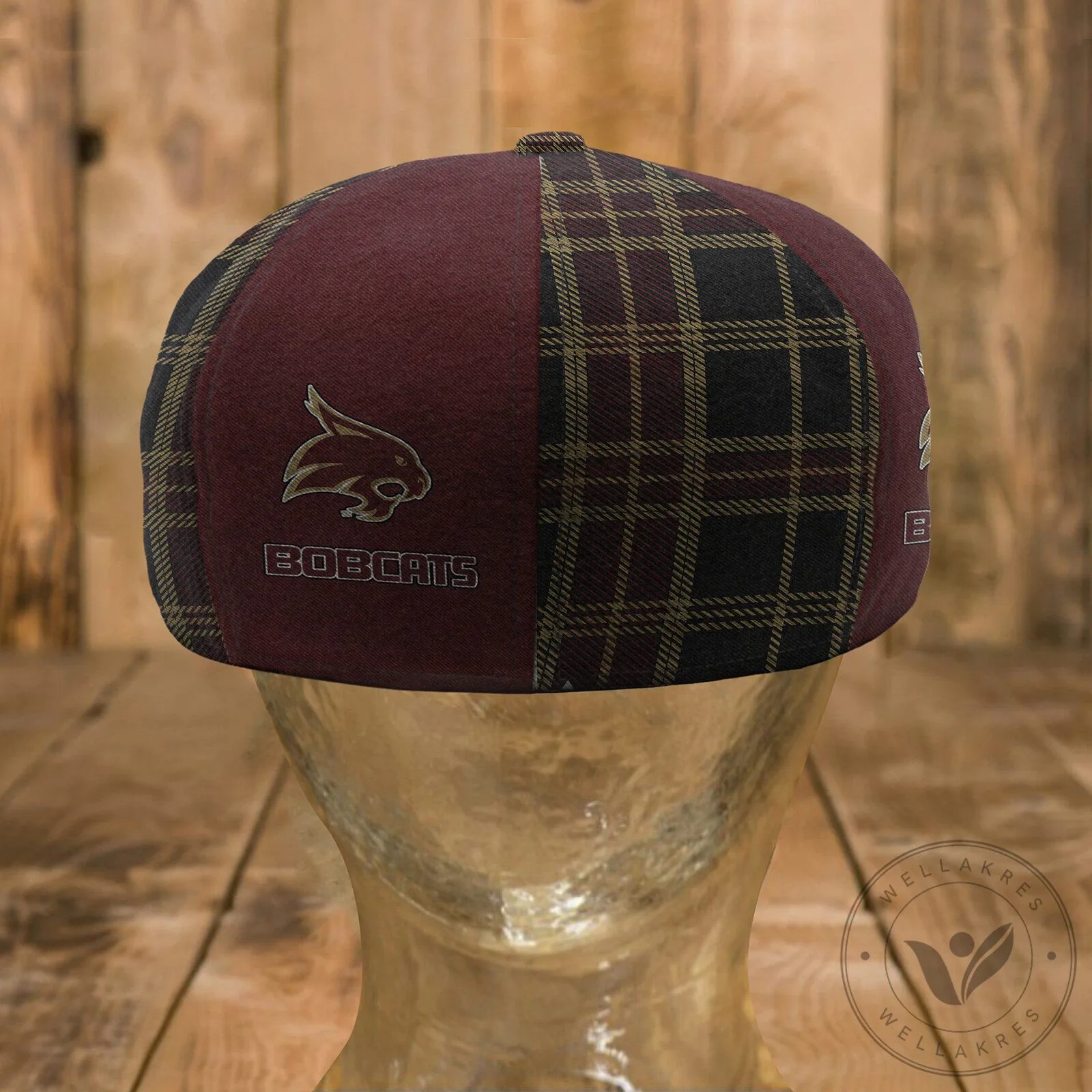 Custom Name Newsboy Cap with Texas State Bobcats Plaid Design 11 Custom Name Newsboy Cap with Texas State Bobcats Plaid Design