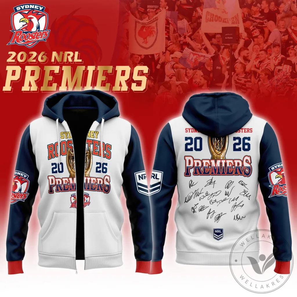 Sydney Roosters 2026 NRL Premiers Commemorative Full-Zip Hoodie 45 Sydney Roosters 2026 NRL Premiers Commemorative Full-Zip Hoodie