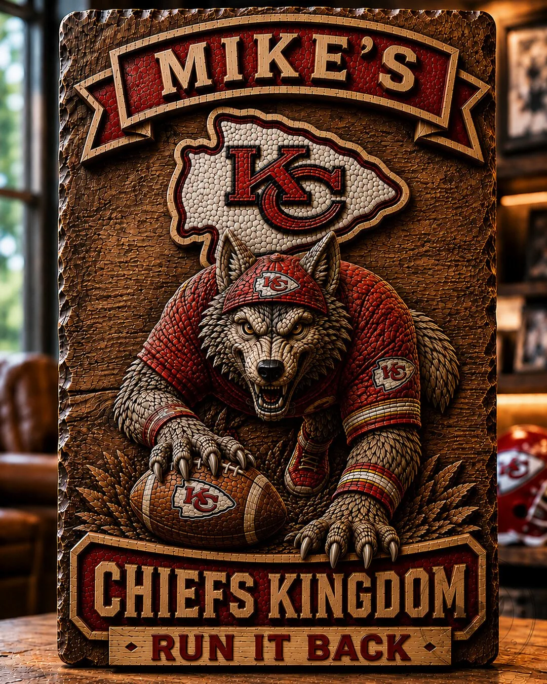 Kansas City Chiefs Wolf Mascot Wooden Wall Art Sign 1 Kansas City Chiefs Wolf Mascot Wooden Wall Art Sign