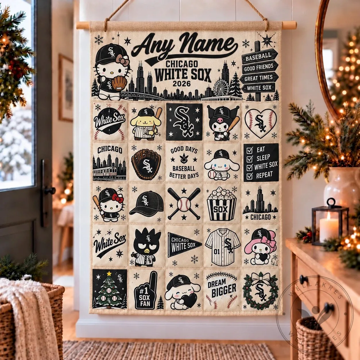 Personalized Christmas Advent Calendar Wall Hanging for Chicago White Sox Fans
