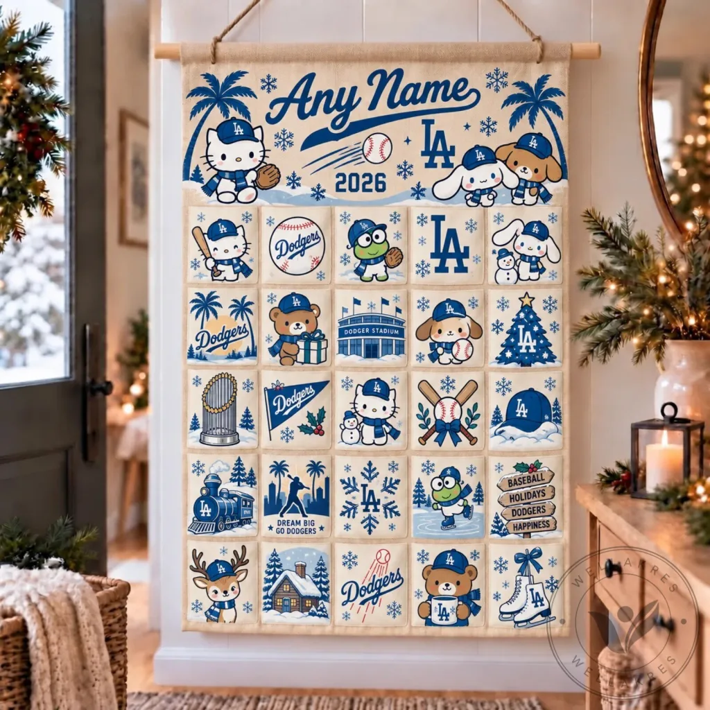 Christmas Advent Calendar Wall Hanging featuring Hello Kitty and the Los Angeles Dodgers 26 Christmas Advent Calendar Wall Hanging featuring Hello Kitty and the Los Angeles Dodgers