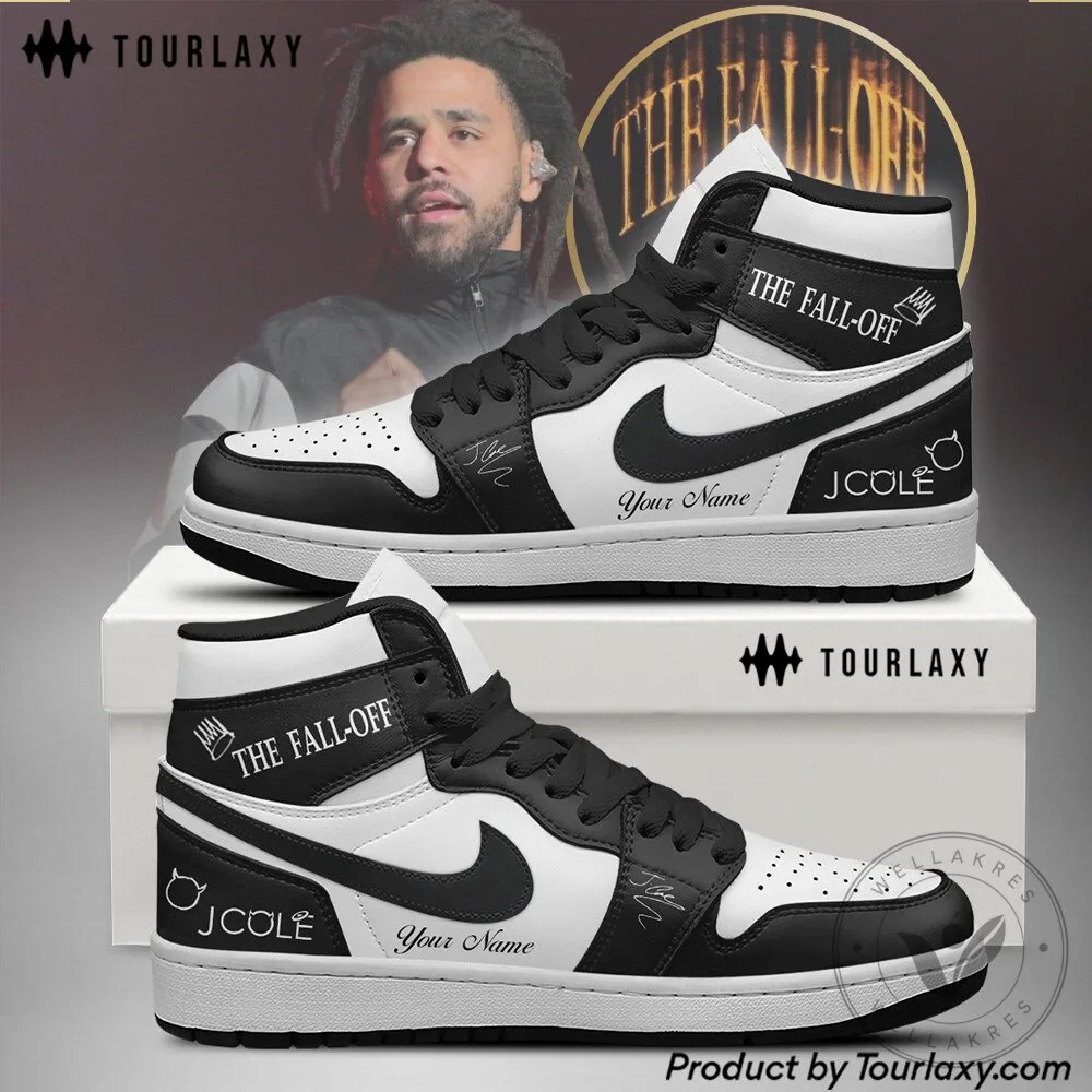 J Cole The Fall Off Tour 2026 Custom Black and White High Top Sneakers 3 J Cole The Fall Off Tour 2026 Custom Black and White High Top Sneakers