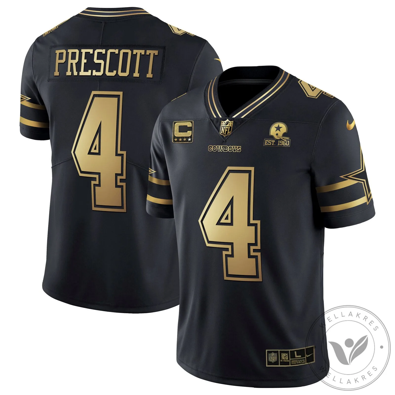 Dak Prescott Dallas Cowboys Black Gold Collection Football Jersey 46 Dak Prescott Dallas Cowboys Black Gold Collection Football Jersey