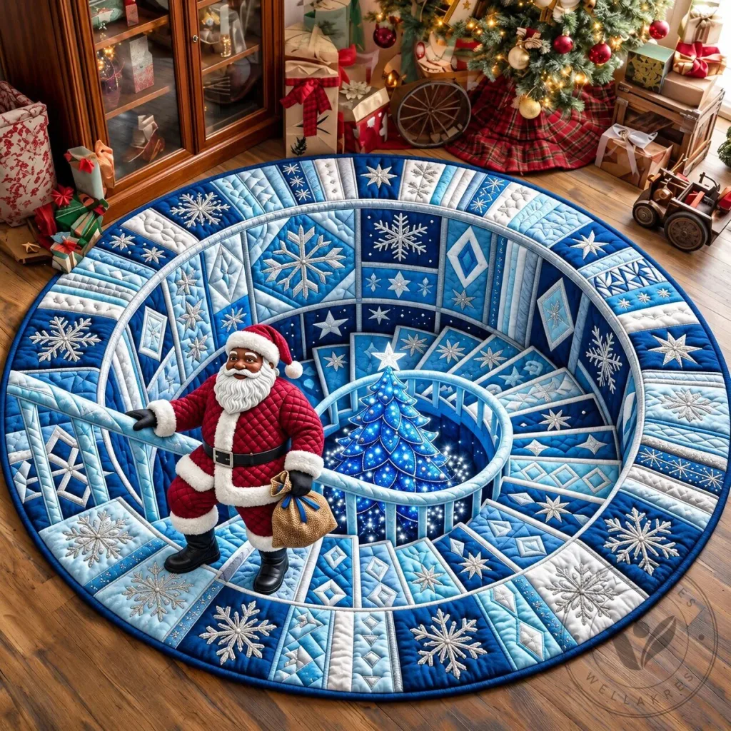 Melanin Santa Claus Winter Snowflake Quilted Round Floor Mat 15 Melanin Santa Claus Winter Snowflake Quilted Round Floor Mat