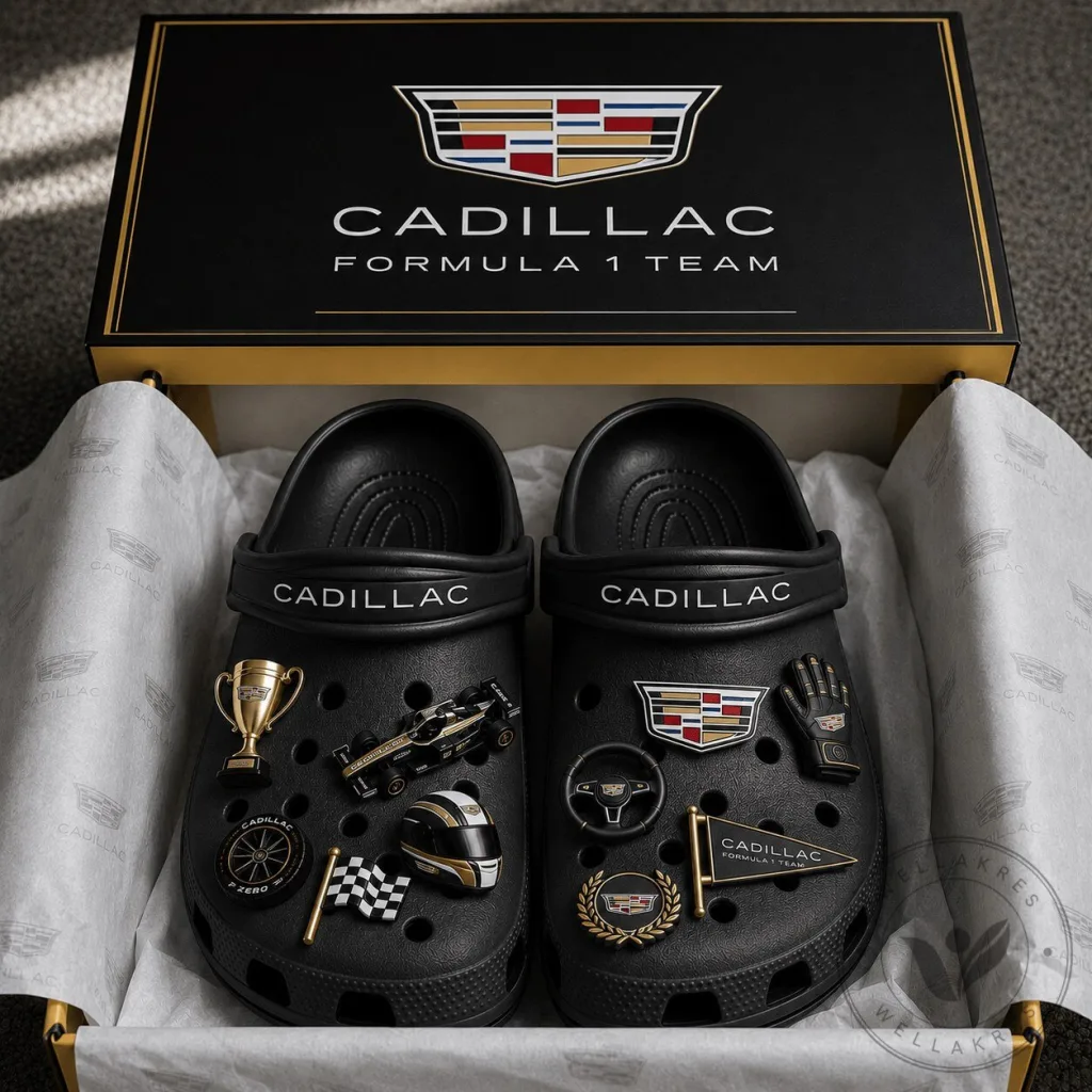 Cadillac Formula 1 Team Black Clogs with Racing Charms Cadillac Formula 1 Team Black Clogs with Racing Charms