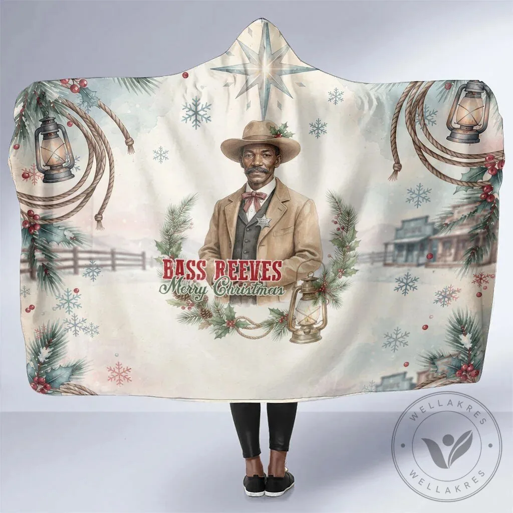 Bass Reeves Merry Christmas Old West Deputy Lawman Winter Holiday Hooded Blanket