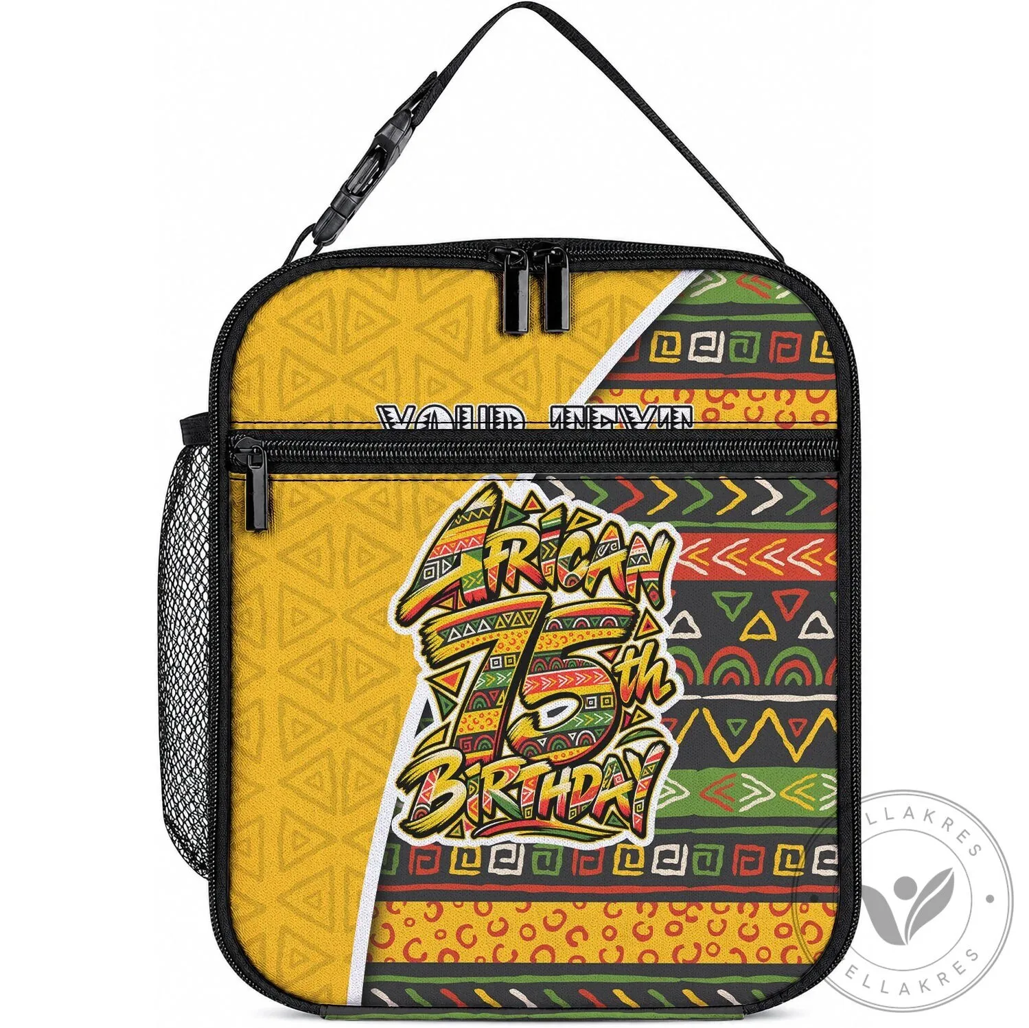 African 75th Birthday Lunch Bag Colorful Tribal Geometric Heritage Pattern