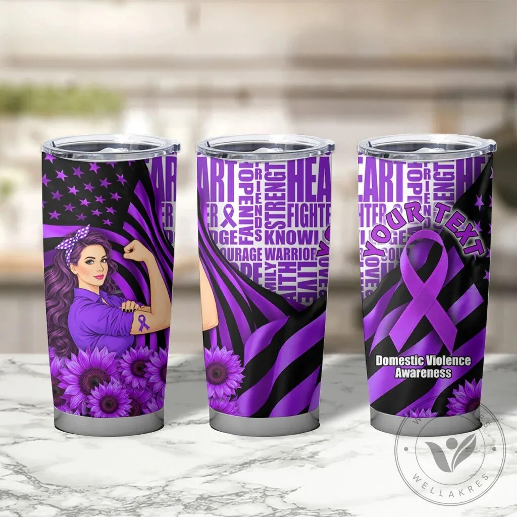 Domestic Violence Awareness Purple Ribbon Sunflower Rosie the Riveter Tumbler 12 Domestic Violence Awareness Purple Ribbon Sunflower Rosie the Riveter Tumbler