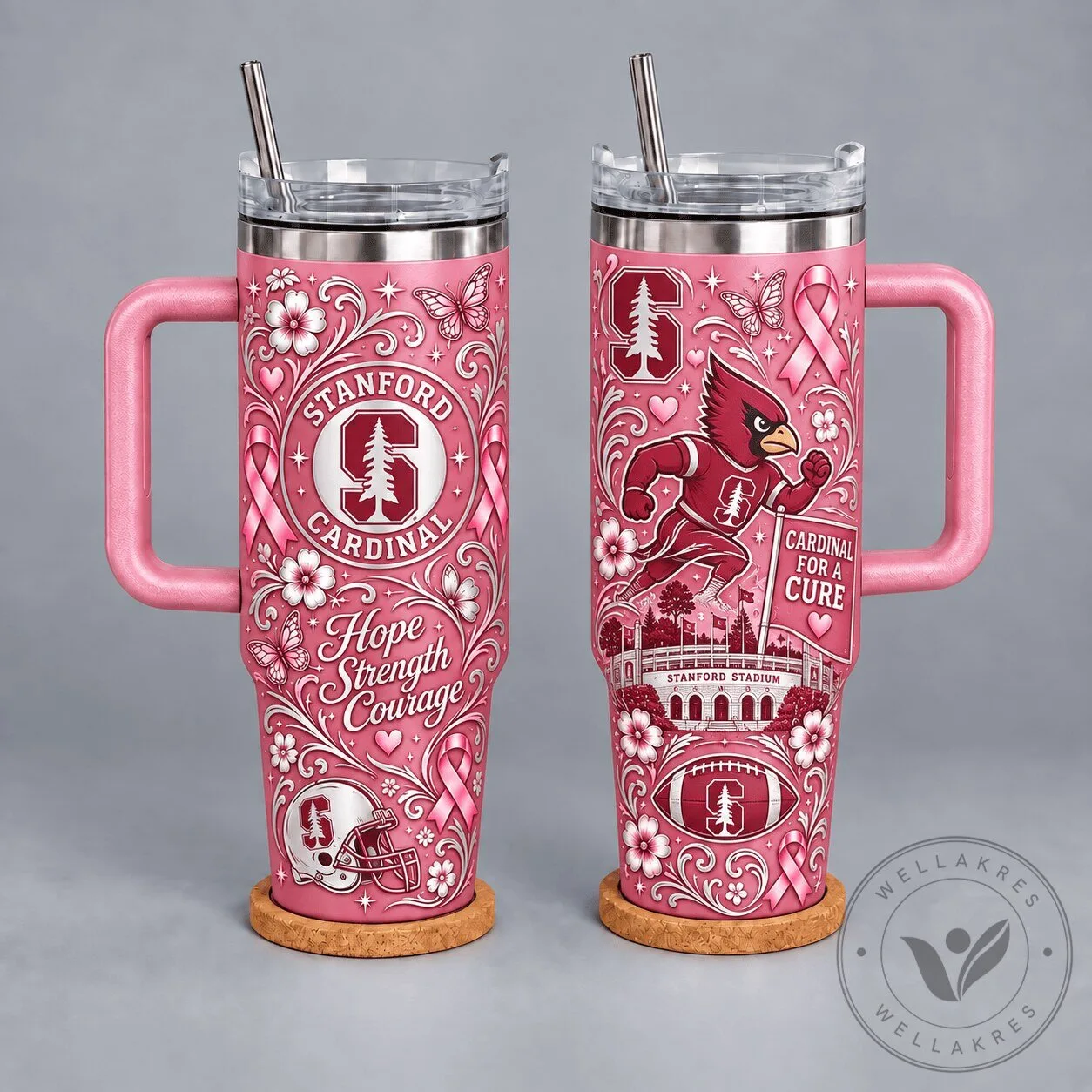 Stanford Cardinal Breast Cancer Awareness Hope Strength Courage Tumbler