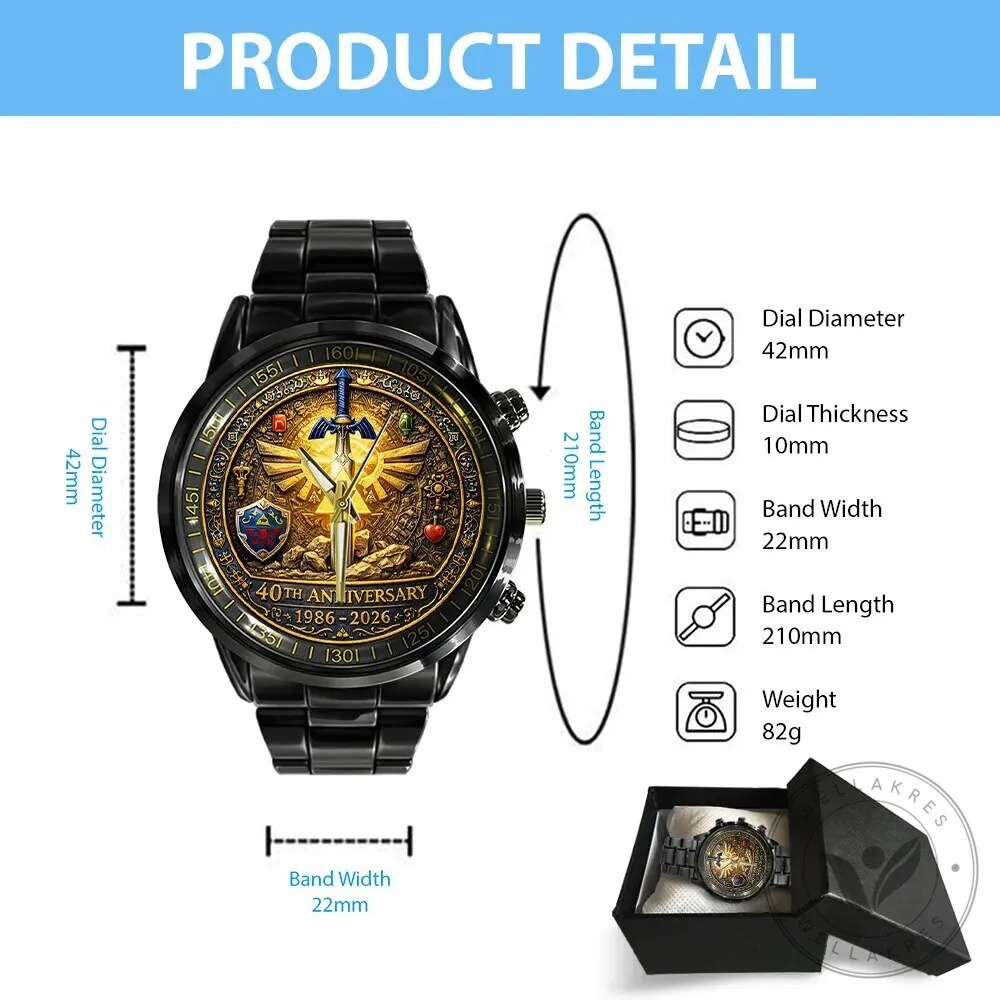Legend of Zelda 40th Anniversary Black Stainless Steel Watch 11 Legend of Zelda 40th Anniversary Black Stainless Steel Watch