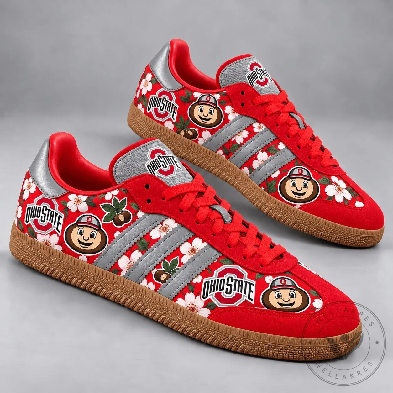 Ohio State Buckeyes Brutus Mascot Floral Pattern Red Samba Shoes
