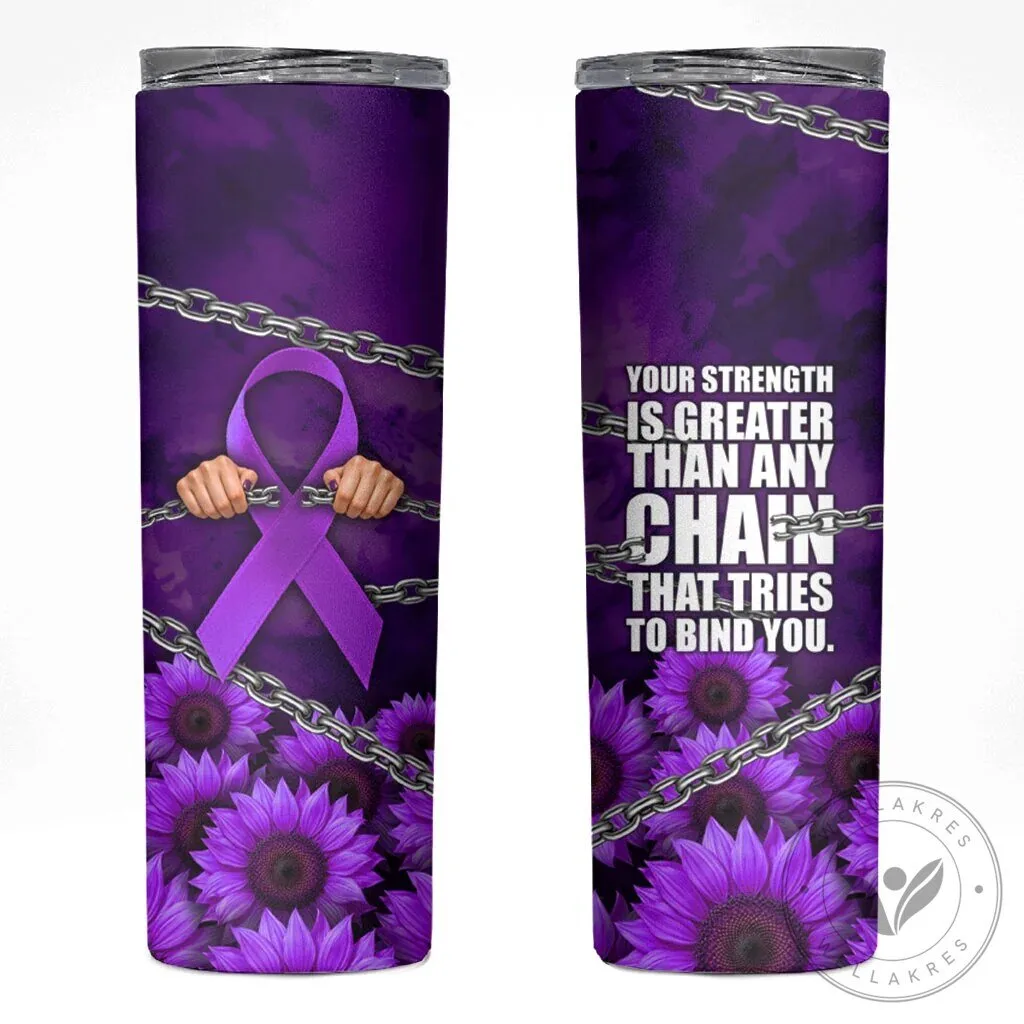 Sunflower Strength Quote Tumbler with Purple Ribbon for Domestic Violence Awareness